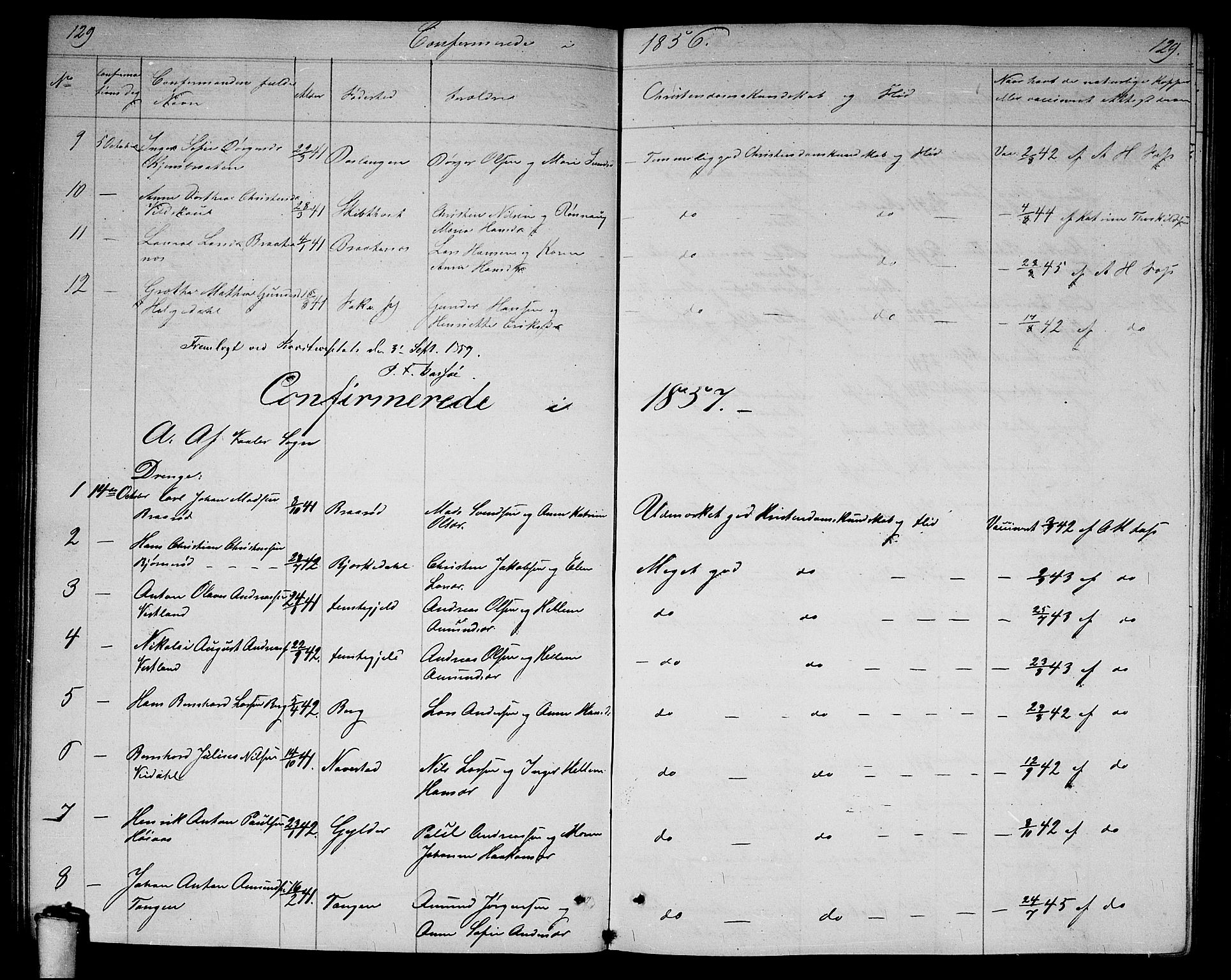 Våler prestekontor Kirkebøker, AV/SAO-A-11083/G/Ga/L0002: Parish register (copy) no. I 2, 1839-1860, p. 129