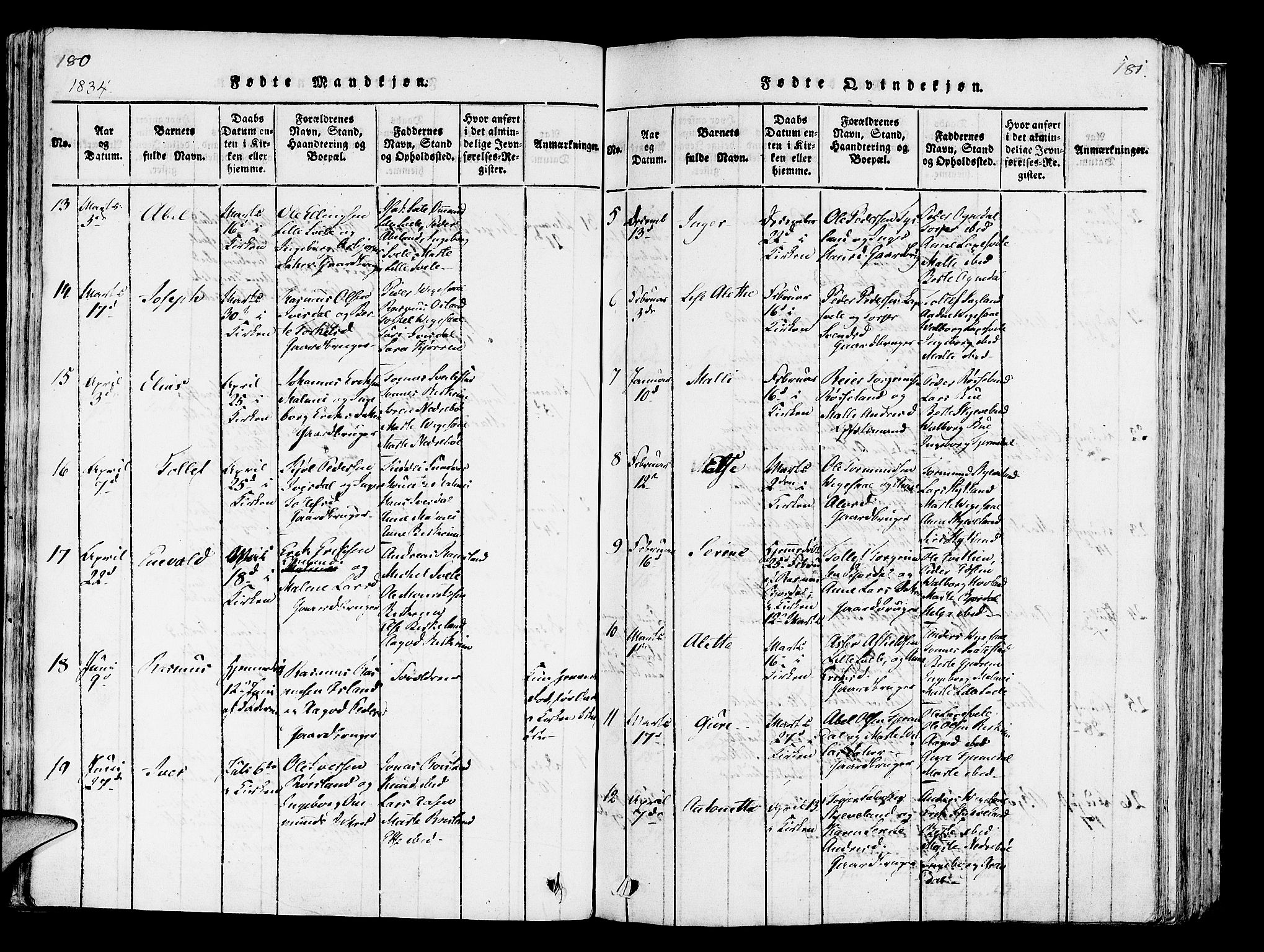 Helleland sokneprestkontor, AV/SAST-A-101810: Parish register (official) no. A 5, 1815-1834, p. 180-181