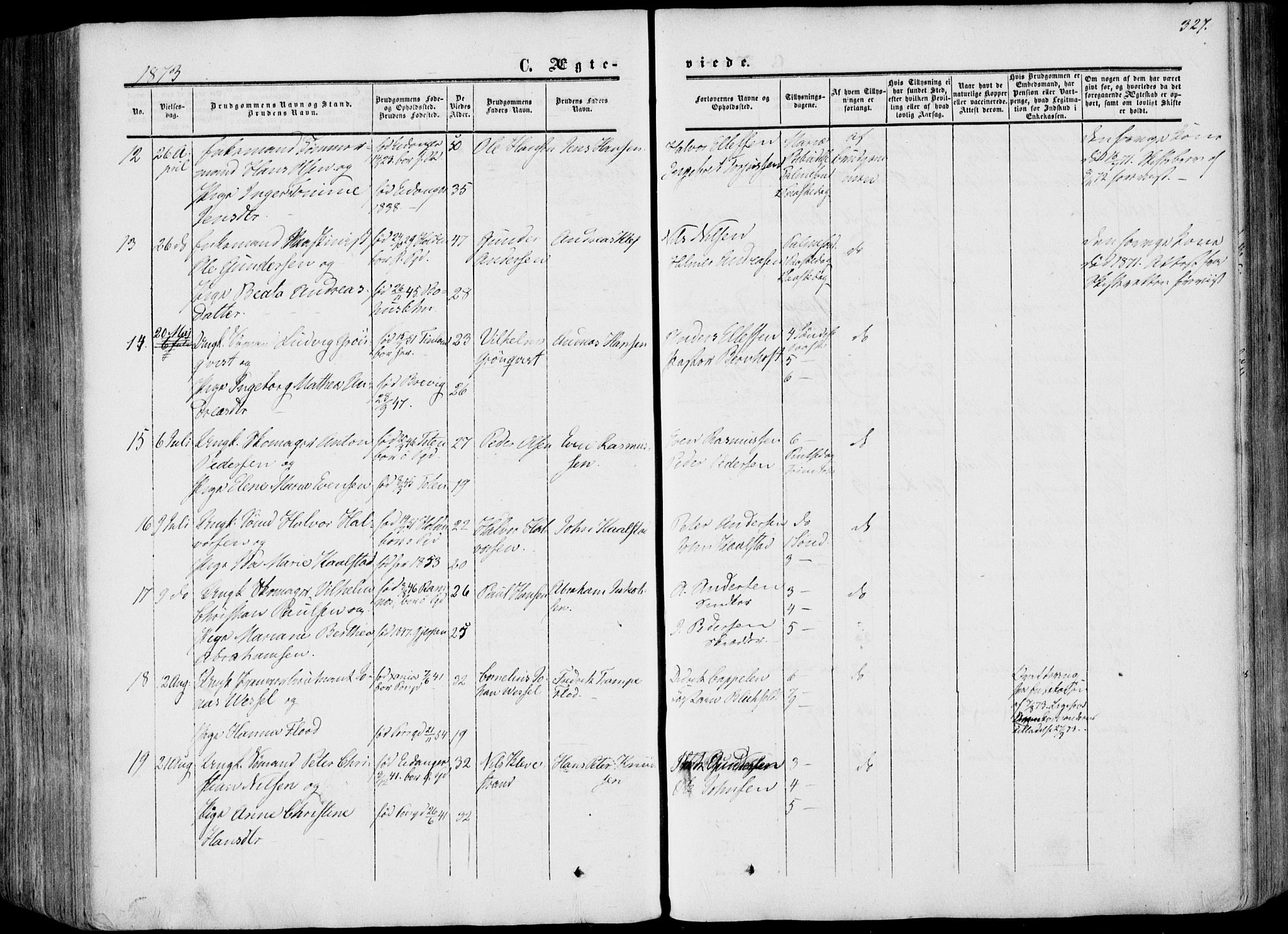 Porsgrunn kirkebøker , AV/SAKO-A-104/F/Fa/L0007: Parish register (official) no. 7, 1858-1877, p. 327