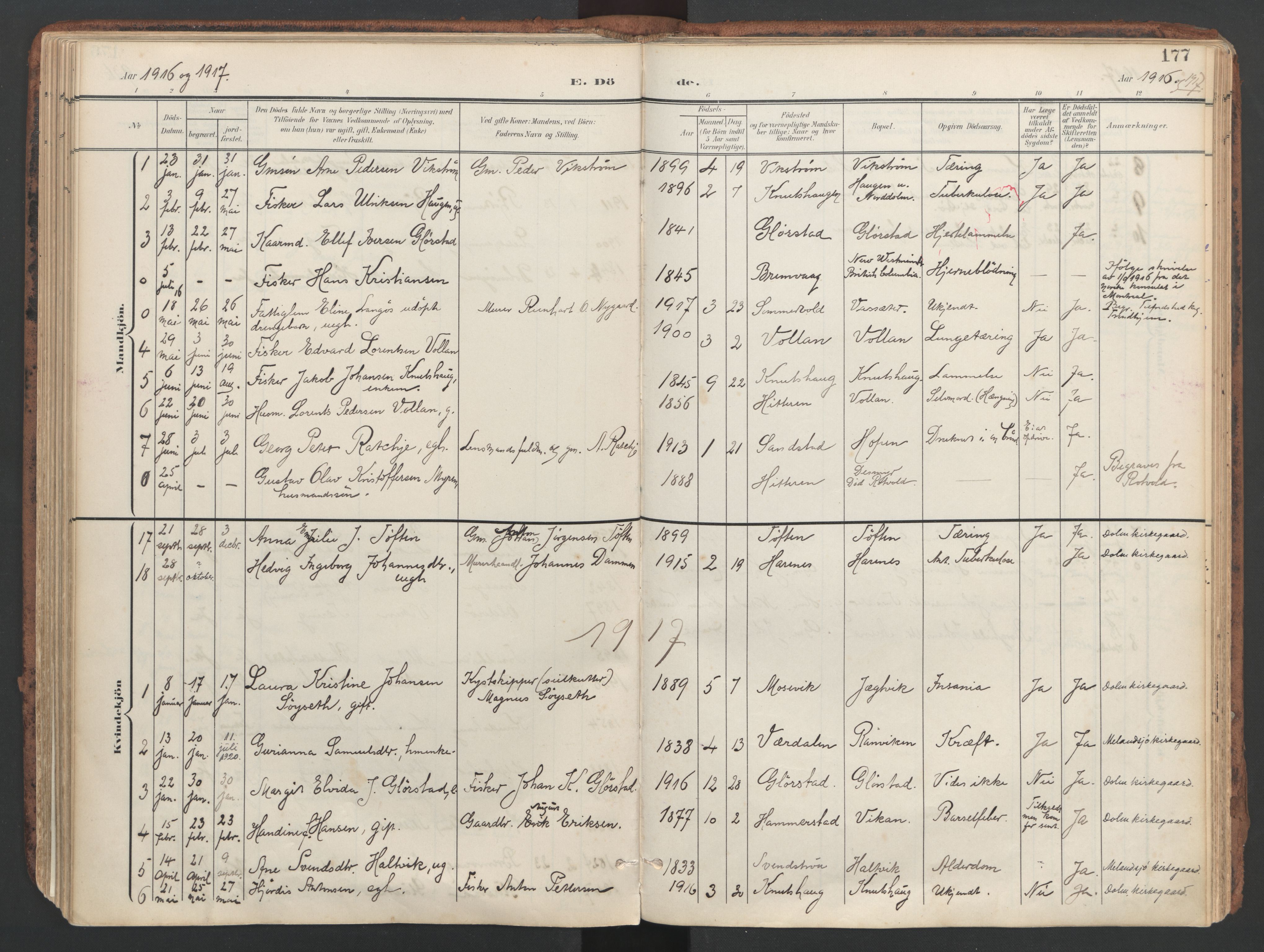 Ministerialprotokoller, klokkerbøker og fødselsregistre - Sør-Trøndelag, SAT/A-1456/634/L0537: Parish register (official) no. 634A13, 1896-1922, p. 177