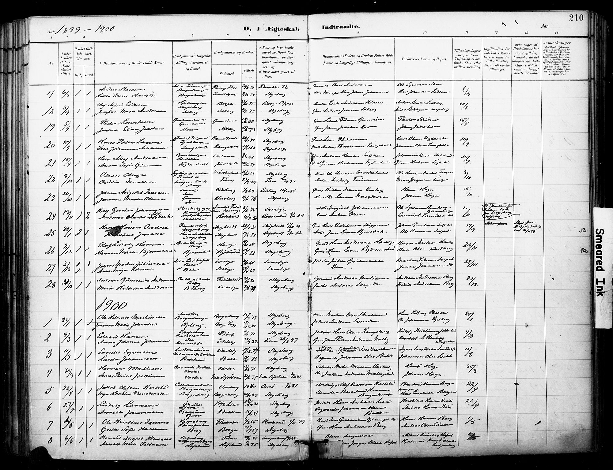 Skjeberg prestekontor Kirkebøker, SAO/A-10923/F/Fa/L0010: Parish register (official) no. I 10, 1898-1911, p. 210