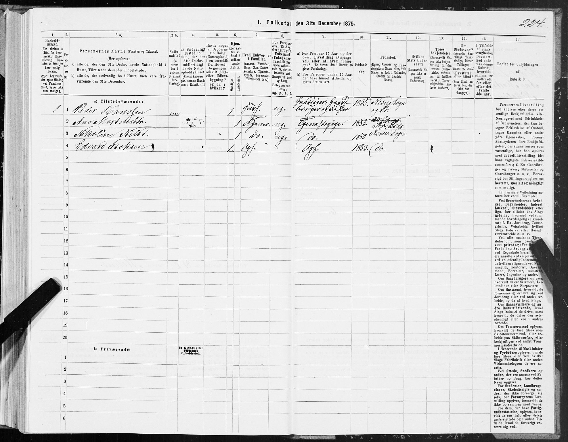 SAT, 1875 census for 1828P Nesna, 1875, p. 1224