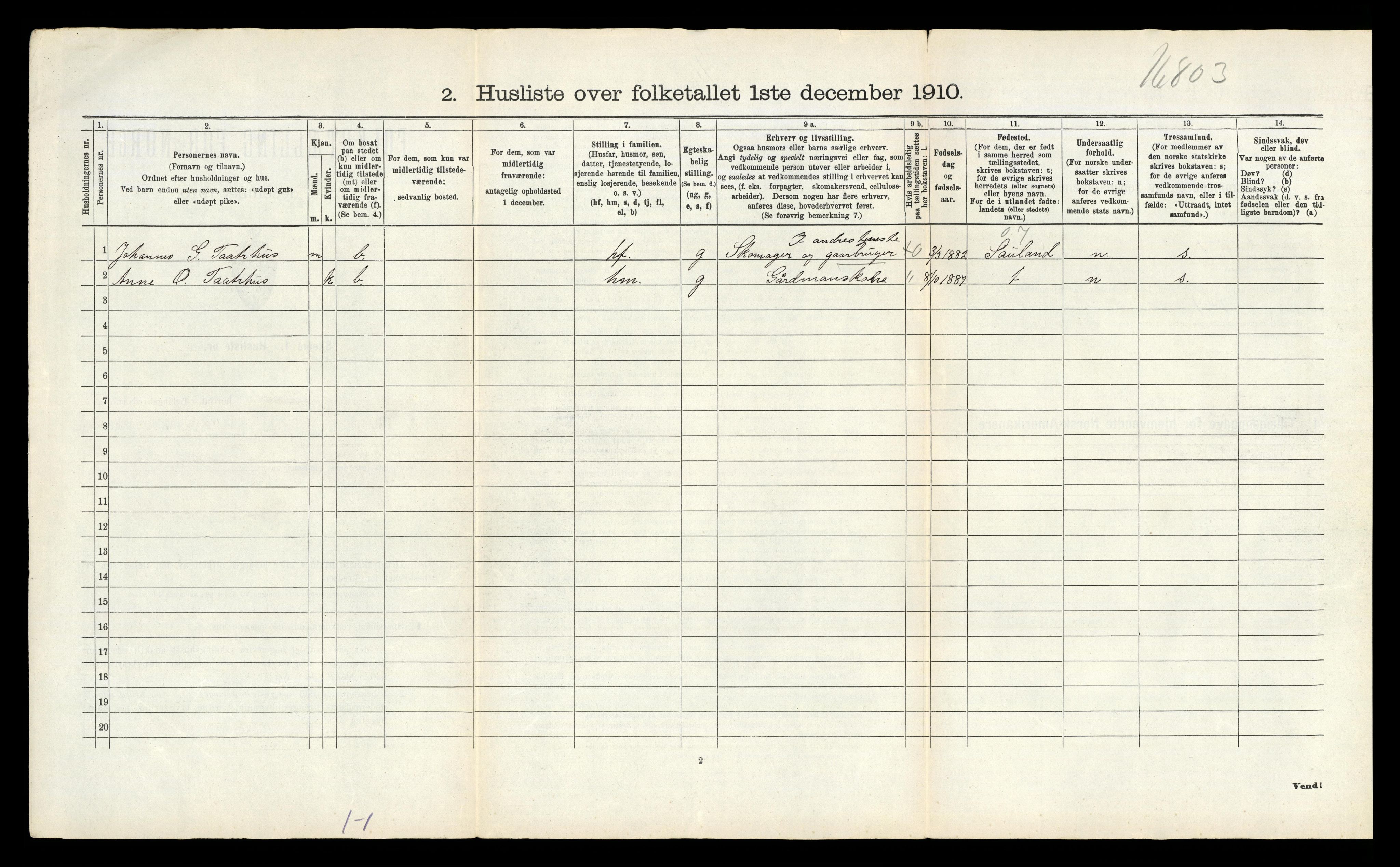 RA, 1910 census for Heddal, 1910, p. 1482