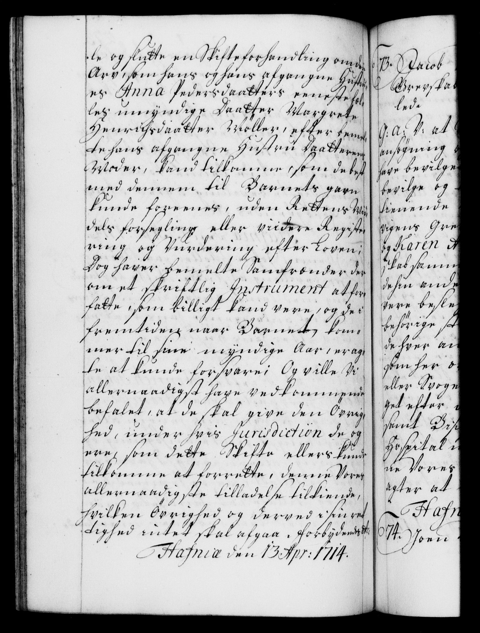 Danske Kanselli 1572-1799, AV/RA-EA-3023/F/Fc/Fca/Fcaa/L0021: Norske registre, 1712-1715, p. 273b