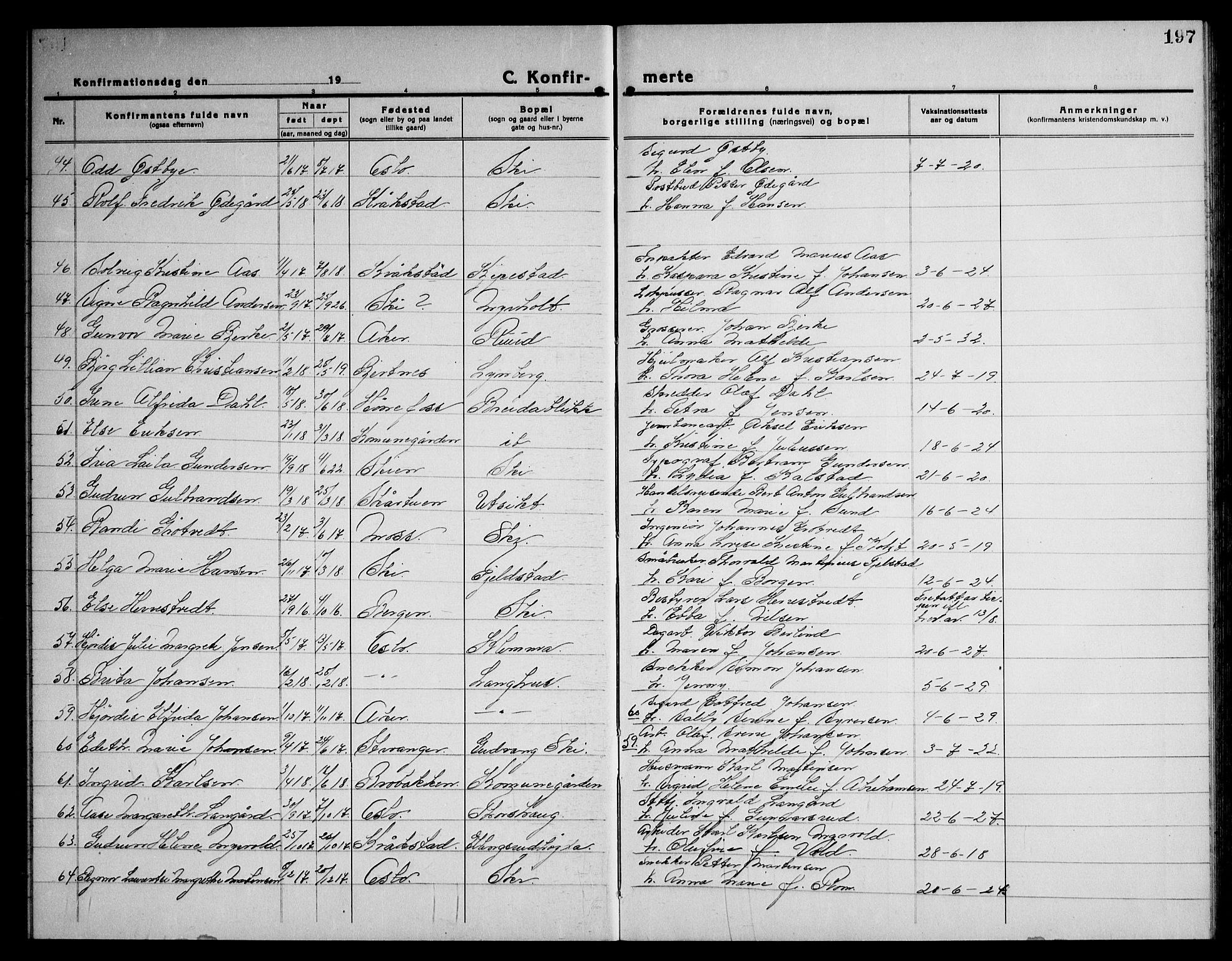 Kråkstad prestekontor Kirkebøker, SAO/A-10125a/G/Gb/L0002: Parish register (copy) no. II 2, 1921-1941, p. 197
