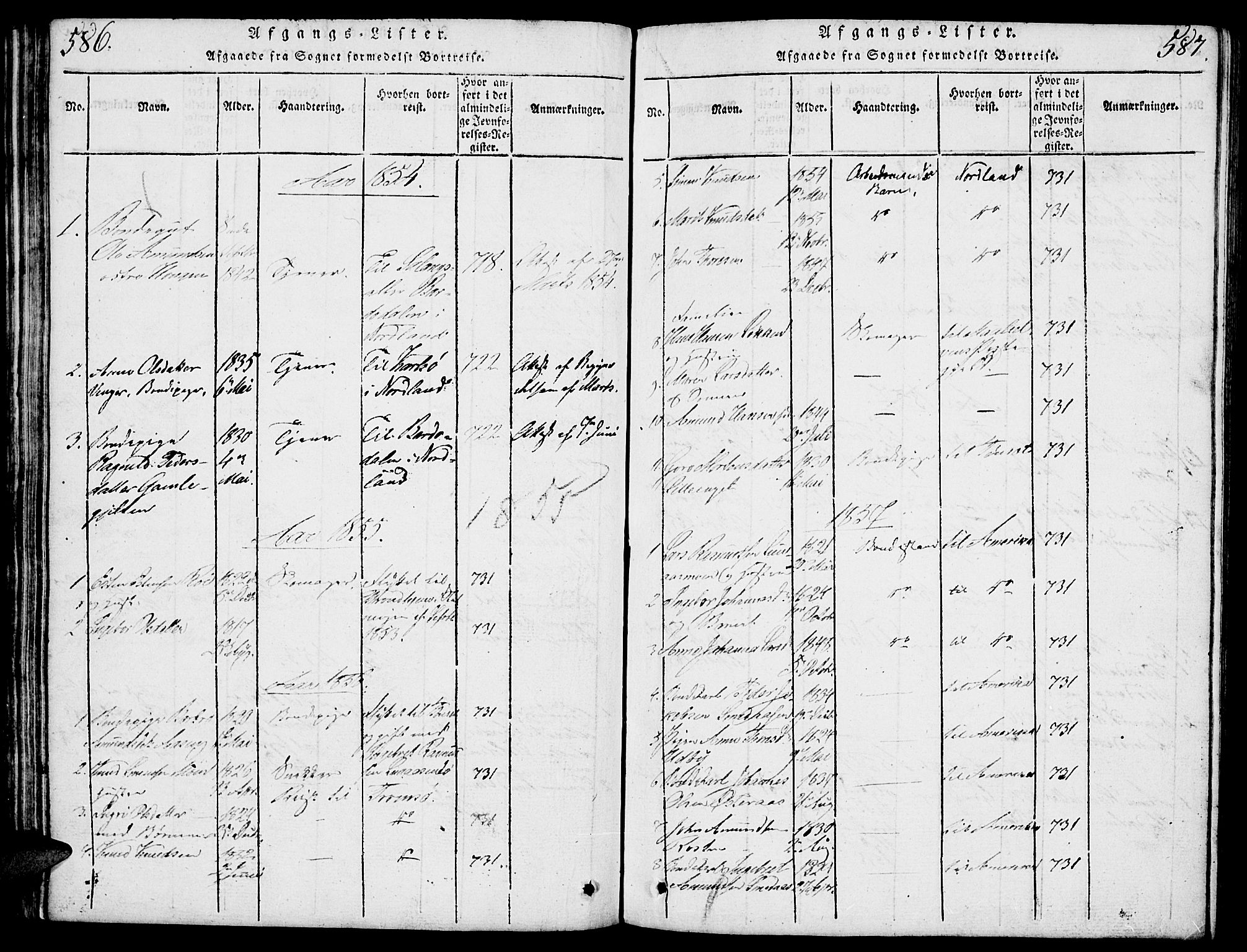 Tolga prestekontor, SAH/PREST-062/L/L0003: Parish register (copy) no. 3, 1815-1862, p. 586-587