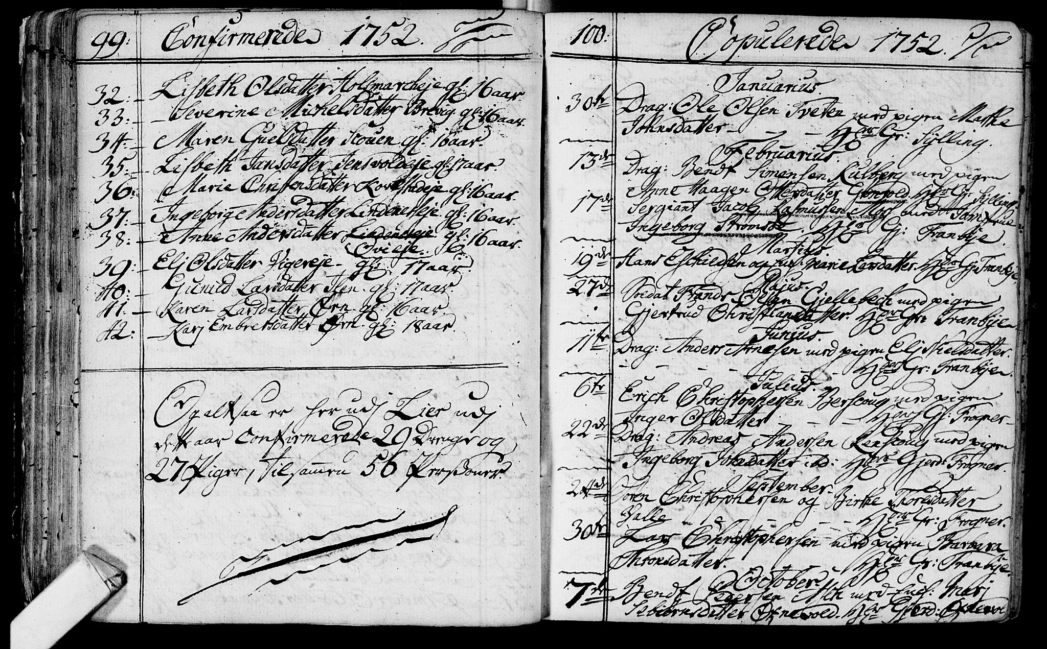 Lier kirkebøker, SAKO/A-230/F/Fa/L0004: Parish register (official) no. I 4, 1749-1764, p. 99-100