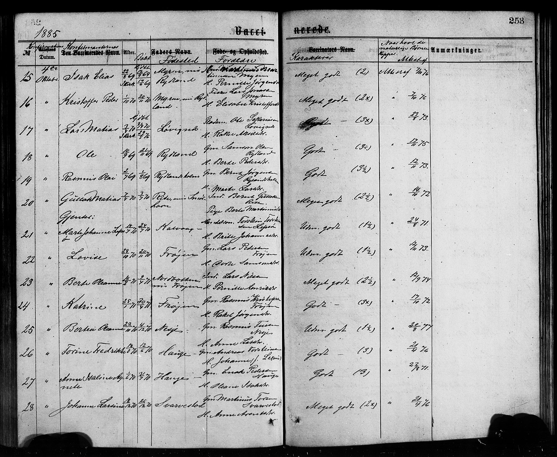 Bremanger sokneprestembete, SAB/A-82201/H/Hab/Haba/L0002: Parish register (copy) no. A 2, 1866-1889, p. 253