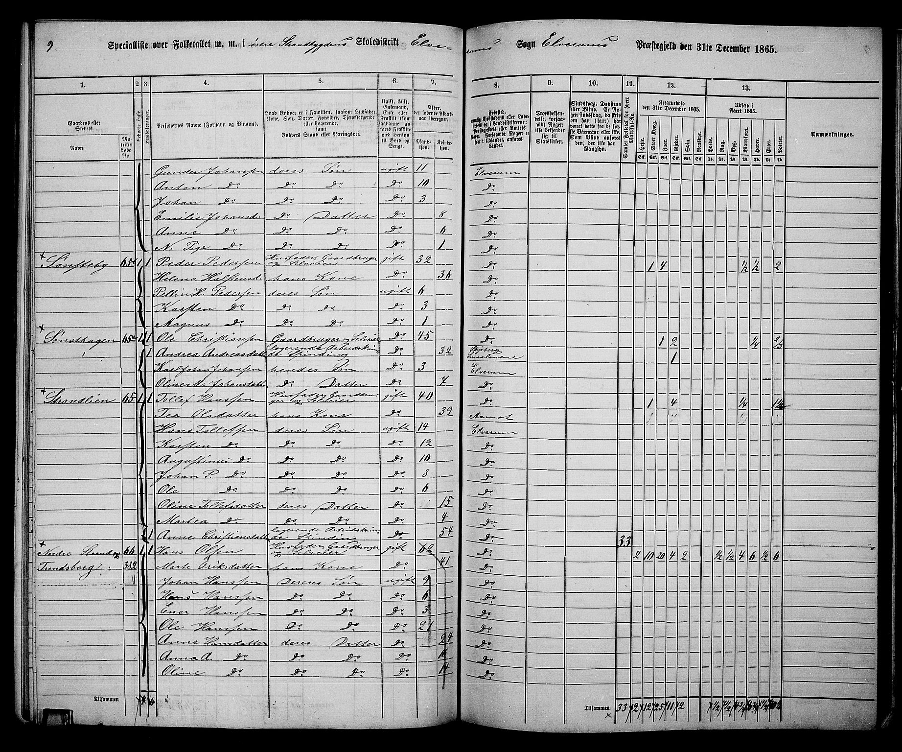 RA, 1865 census for Elverum, 1865, p. 145