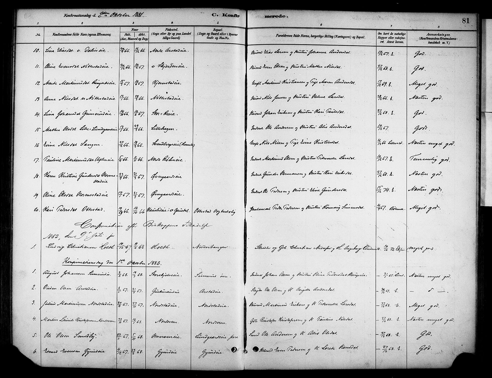 Stange prestekontor, AV/SAH-PREST-002/K/L0019: Parish register (official) no. 19, 1880-1891, p. 81