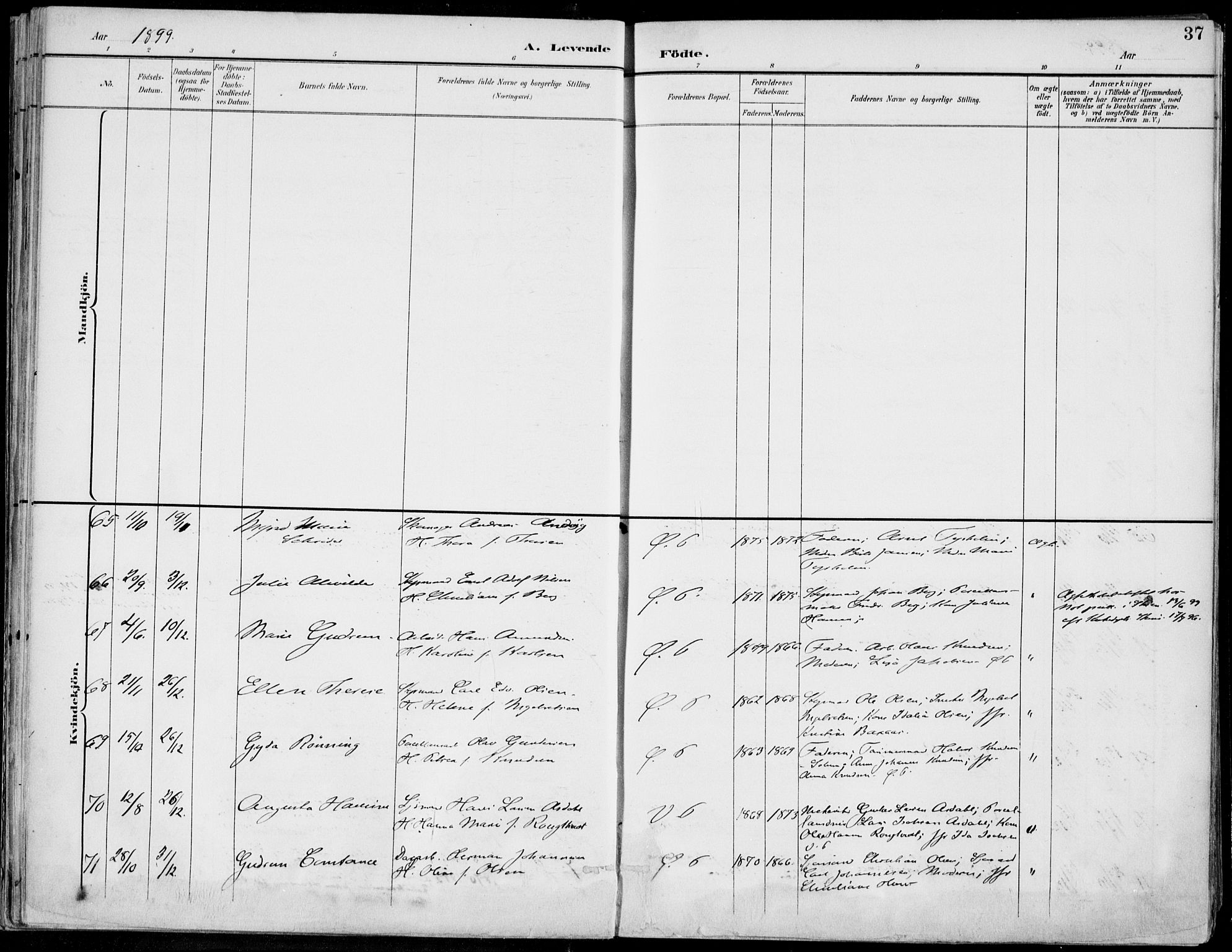 Porsgrunn kirkebøker , AV/SAKO-A-104/F/Fa/L0010: Parish register (official) no. 10, 1895-1919, p. 37