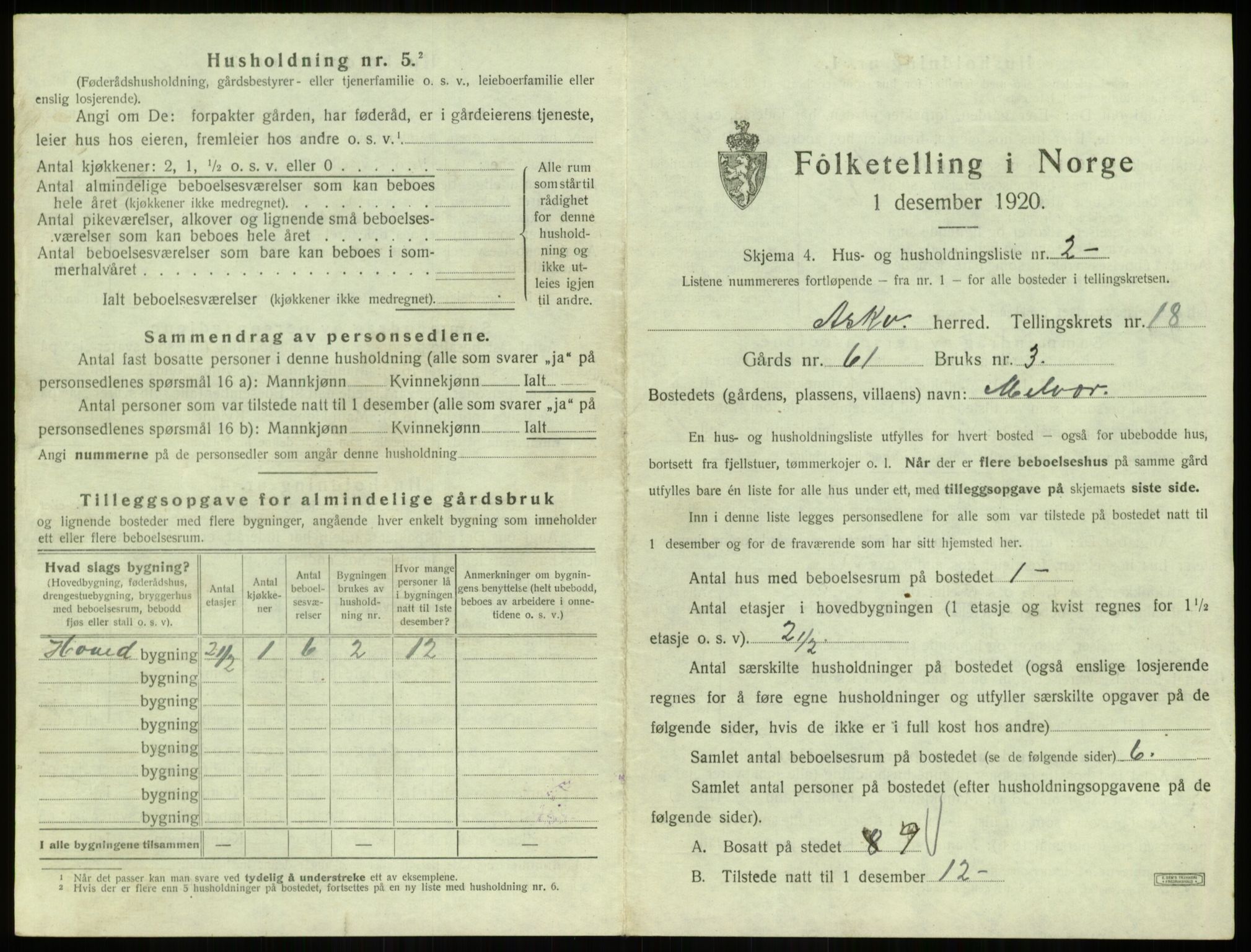 SAB, 1920 census for Askvoll, 1920, p. 979