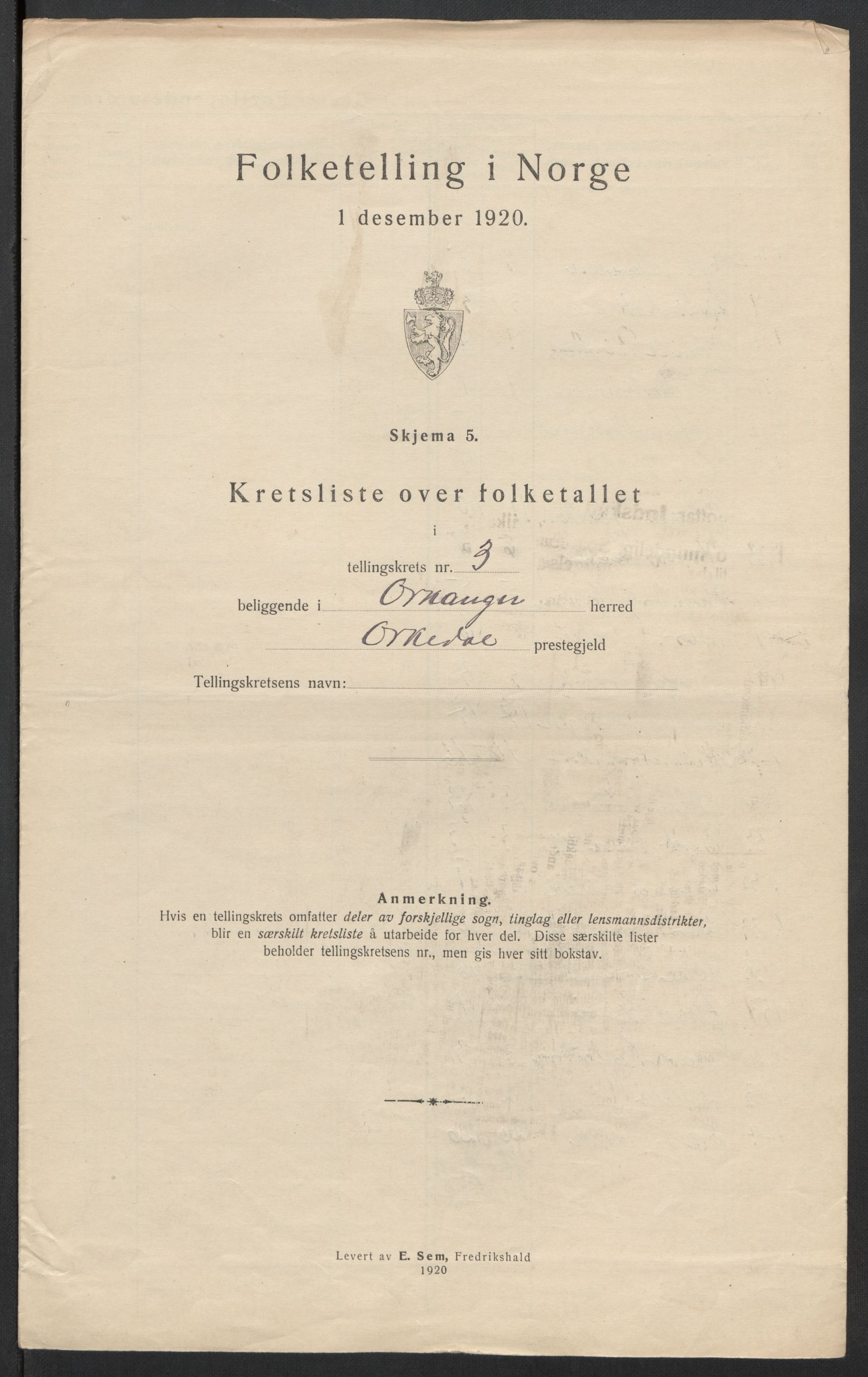 SAT, 1920 census for Orkanger, 1920, p. 14