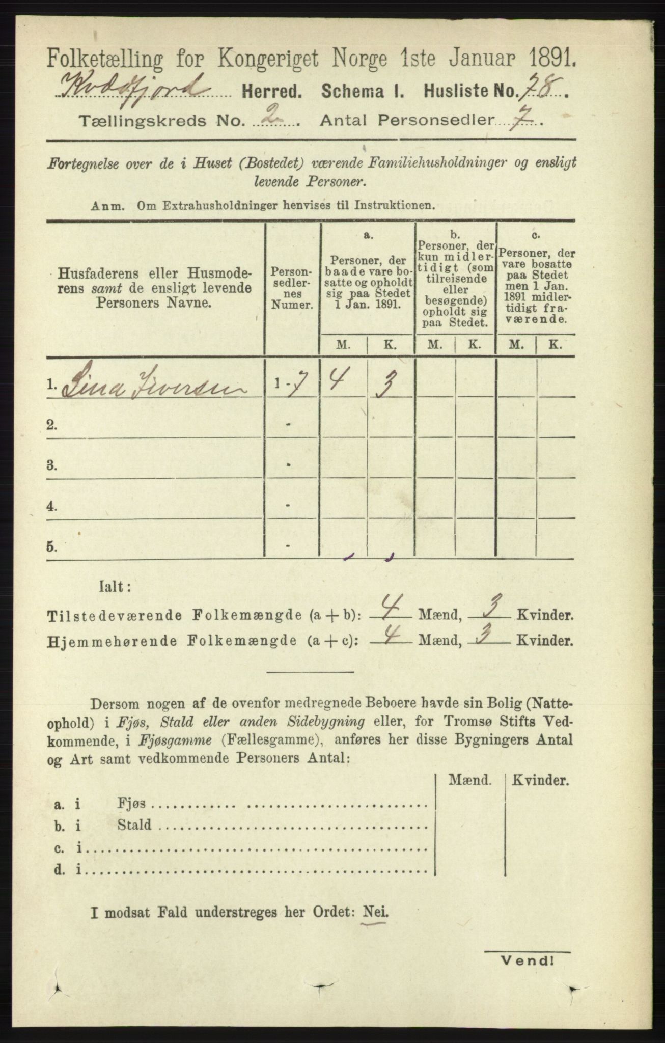 RA, 1891 census for 1911 Kvæfjord, 1891, p. 705