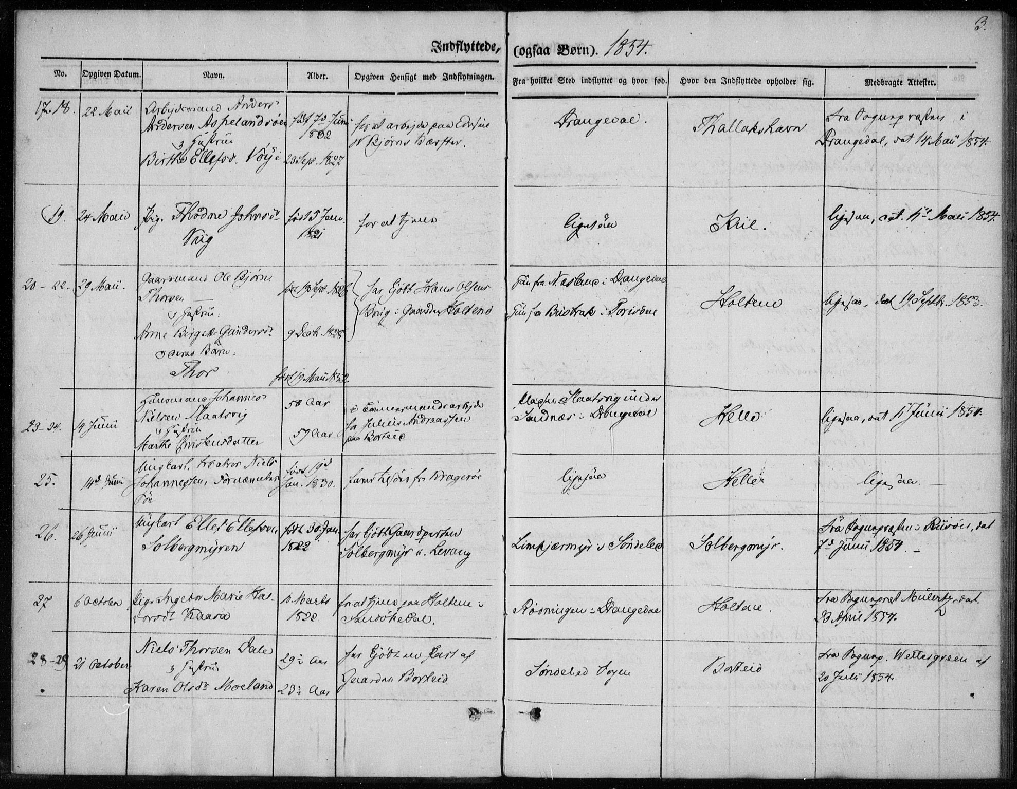 Sannidal kirkebøker, SAKO/A-296/F/Fa/L0013: Parish register (official) no. 13, 1854-1873, p. 3