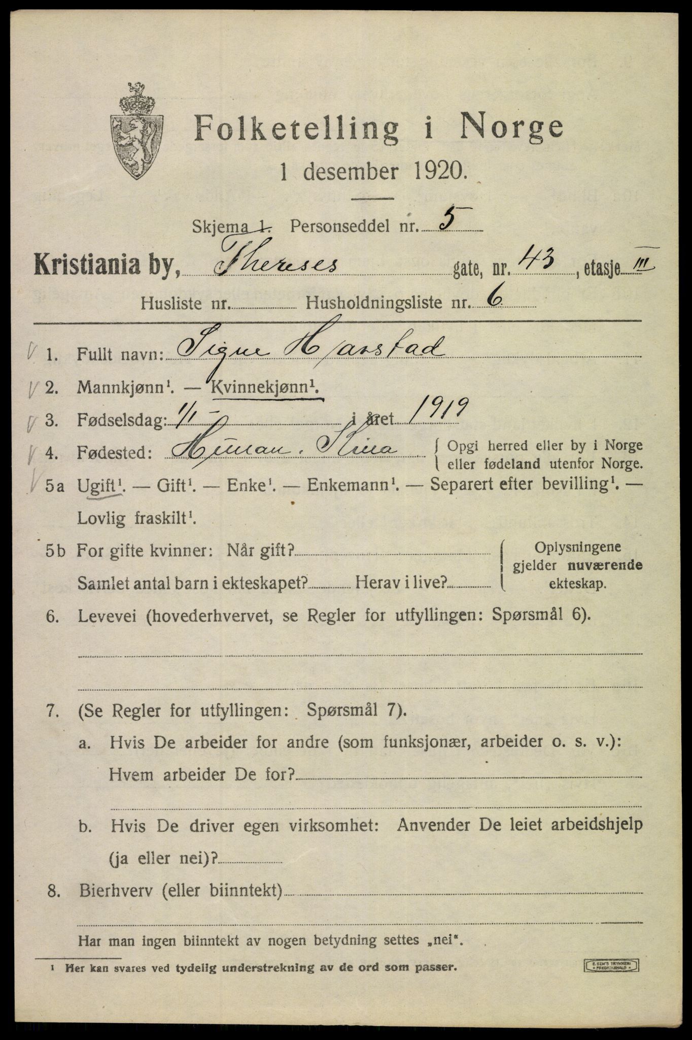 SAO, 1920 census for Kristiania, 1920, p. 570013