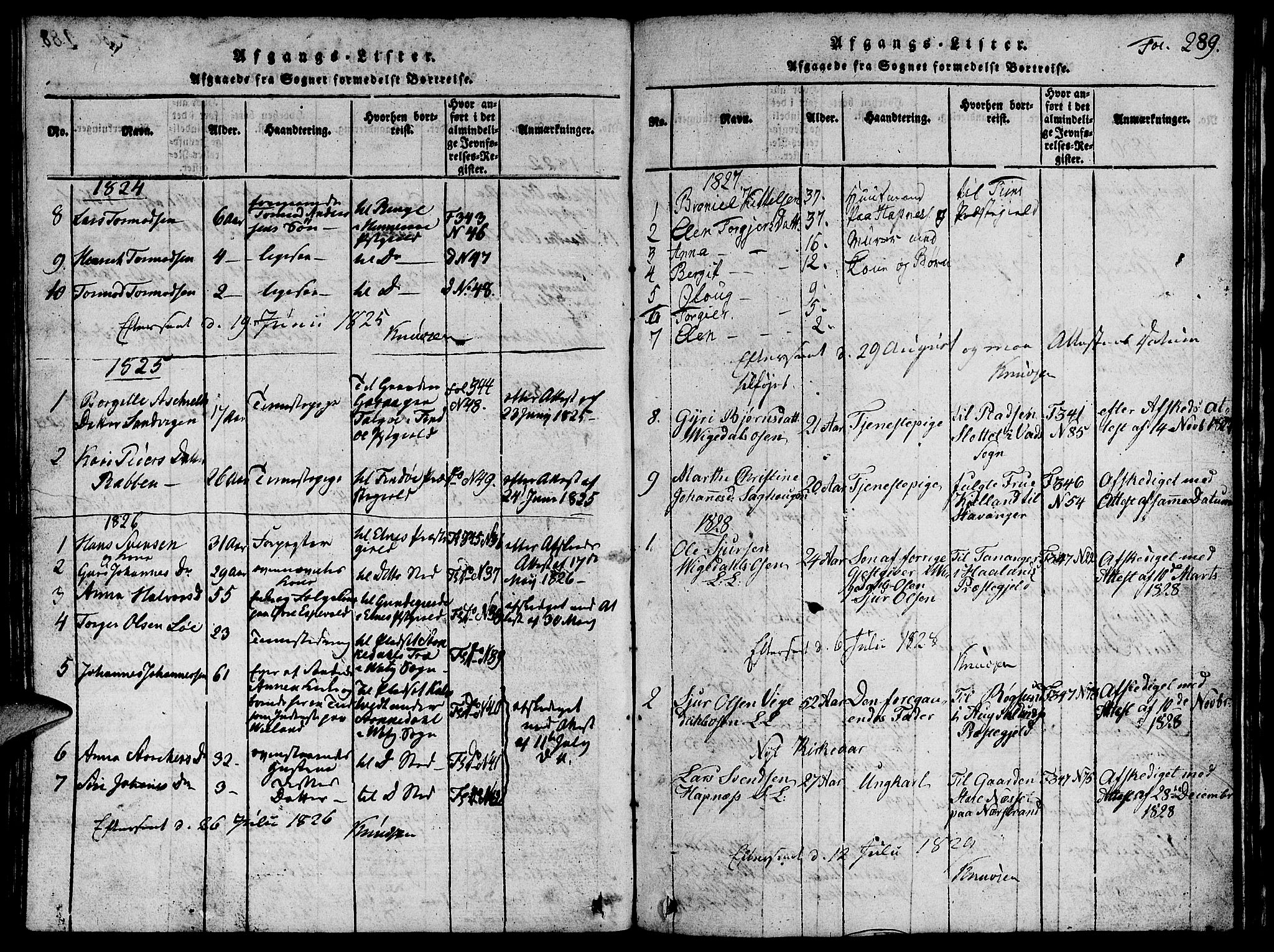 Vikedal sokneprestkontor, SAST/A-101840/01/V: Parish register (copy) no. B 1, 1816-1853, p. 289