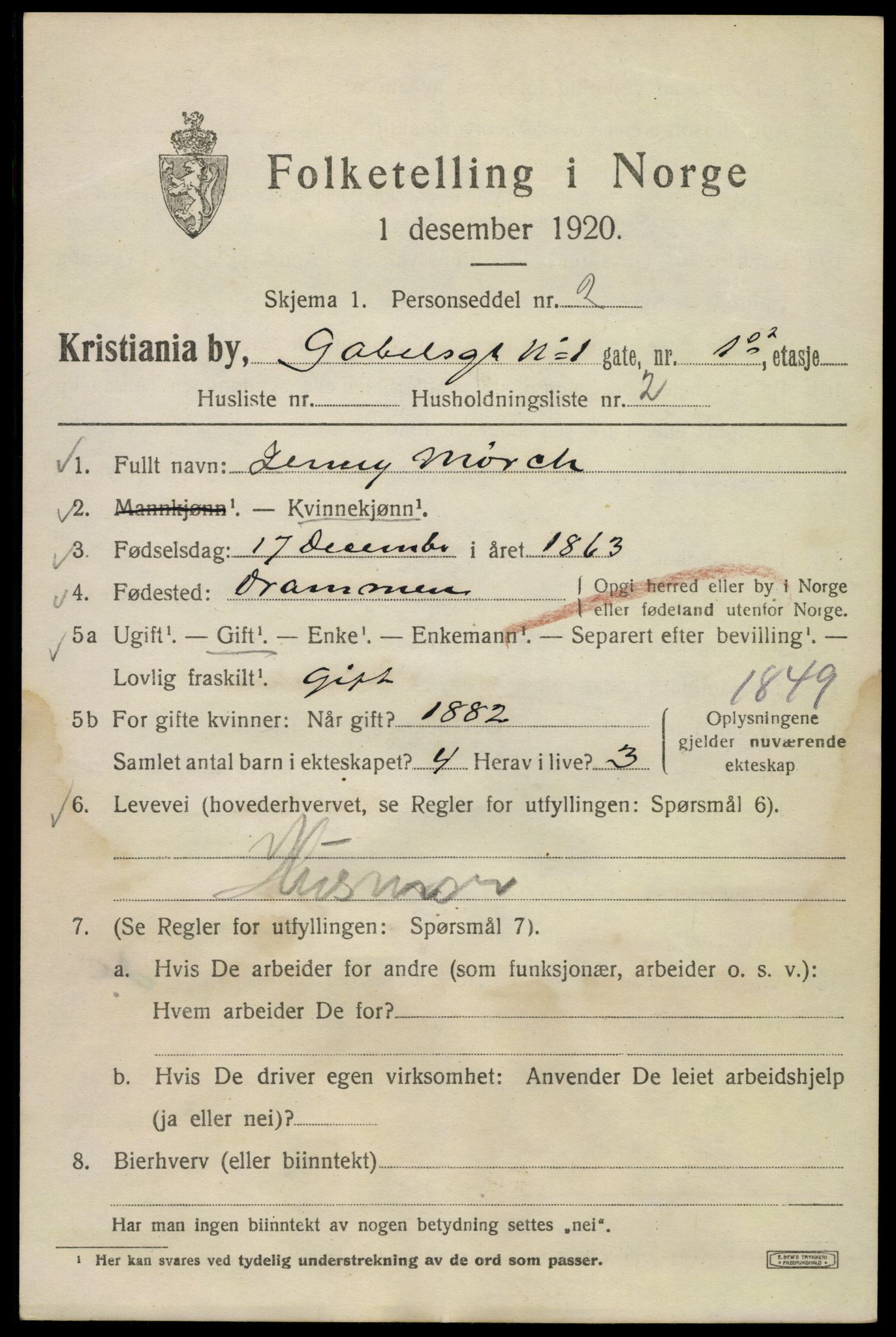 SAO, 1920 census for Kristiania, 1920, p. 245681
