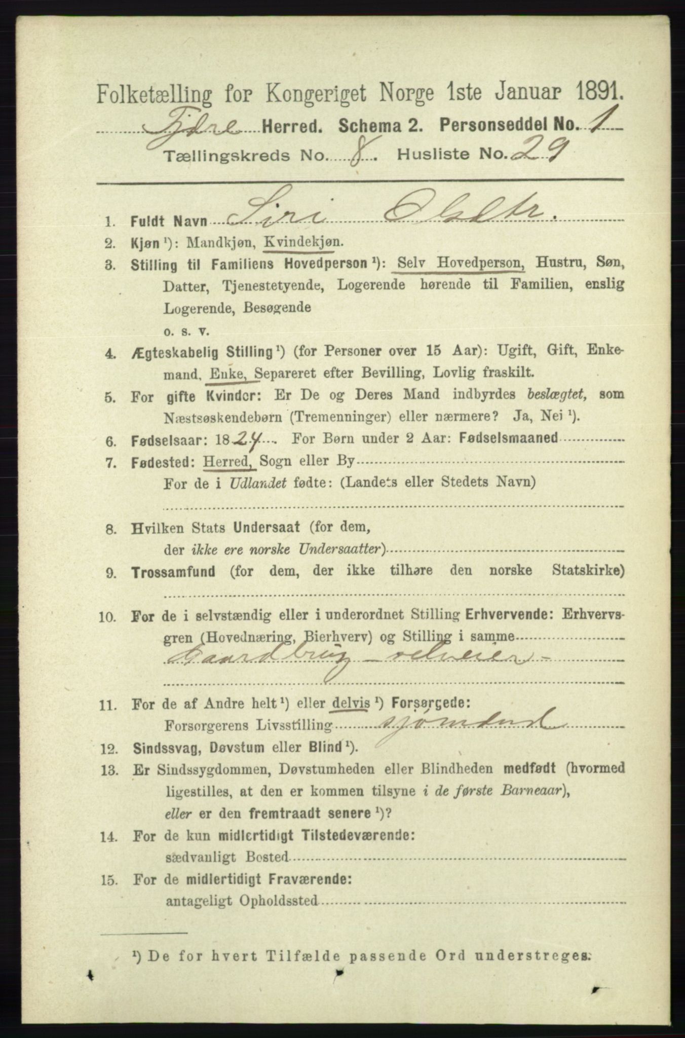 RA, 1891 census for 0923 Fjære, 1891, p. 3896