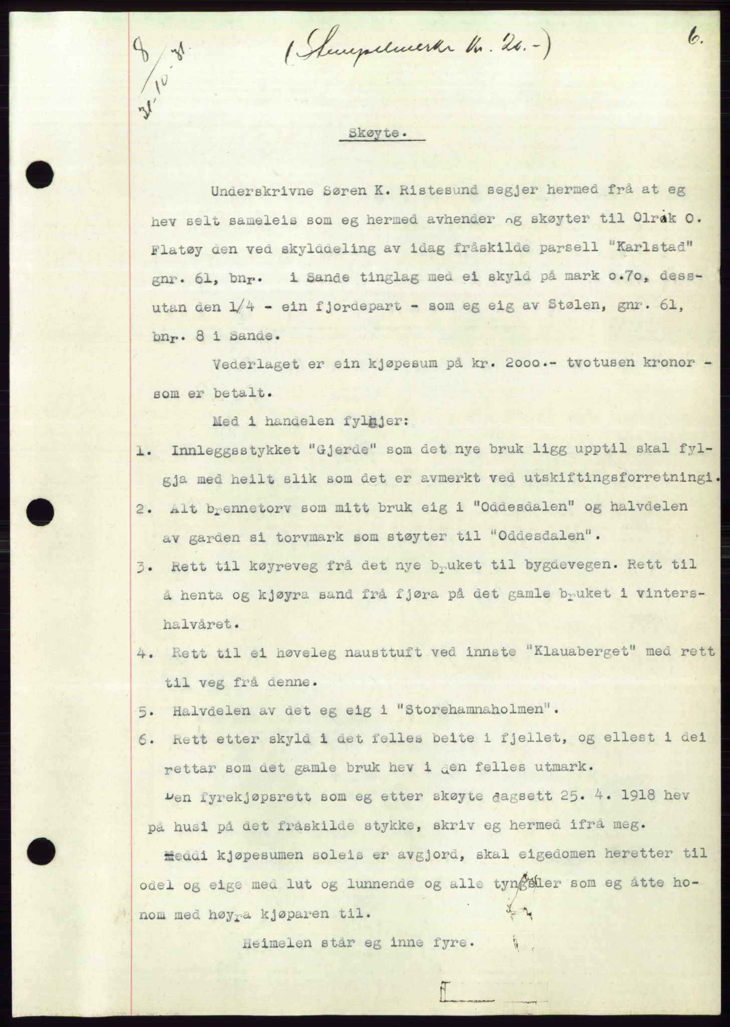 Søre Sunnmøre sorenskriveri, AV/SAT-A-4122/1/2/2C/L0053: Mortgage book no. 47, 1931-1932, Deed date: 31.10.1931