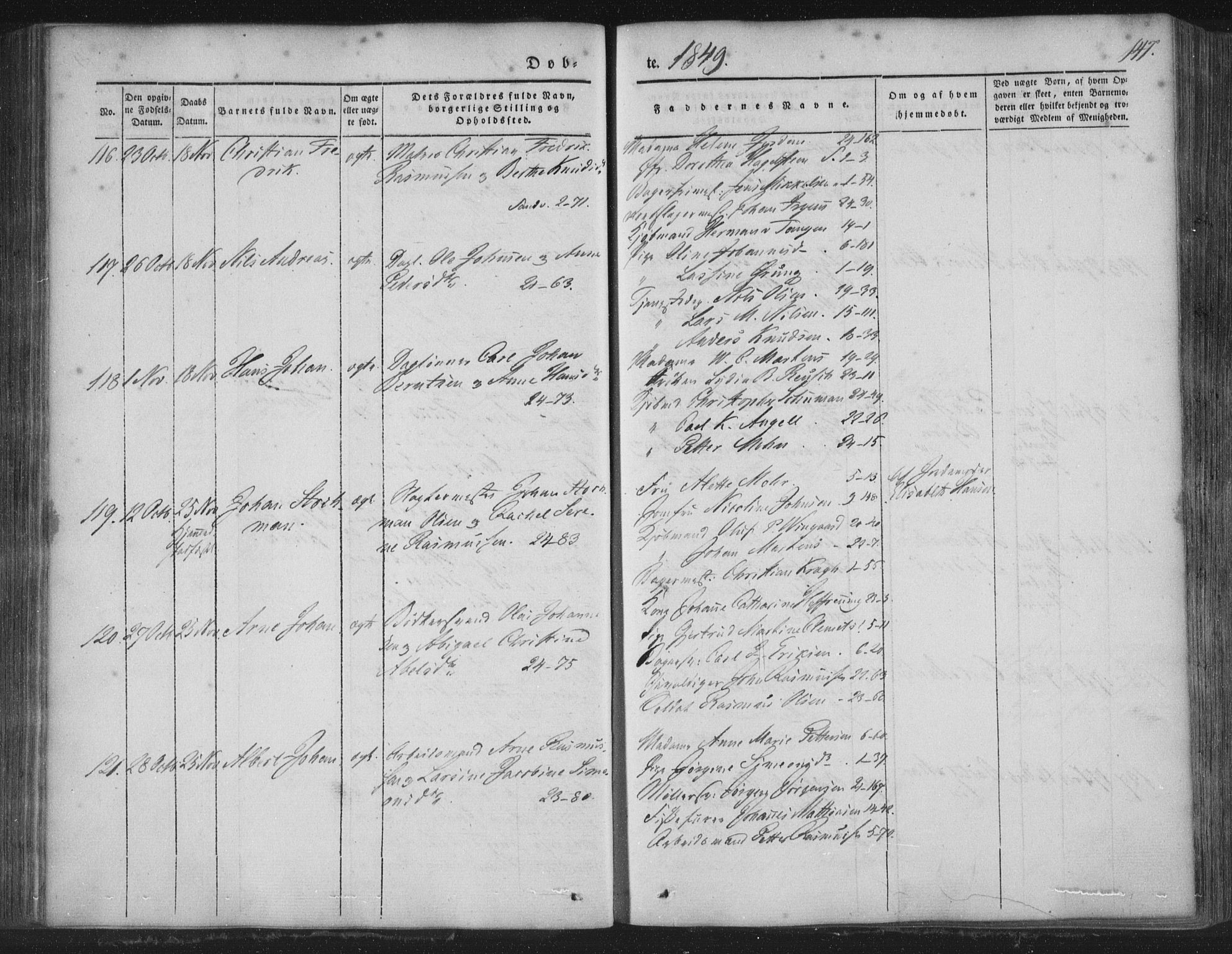 Korskirken sokneprestembete, AV/SAB-A-76101/H/Haa/L0016: Parish register (official) no. B 2, 1841-1851, p. 147