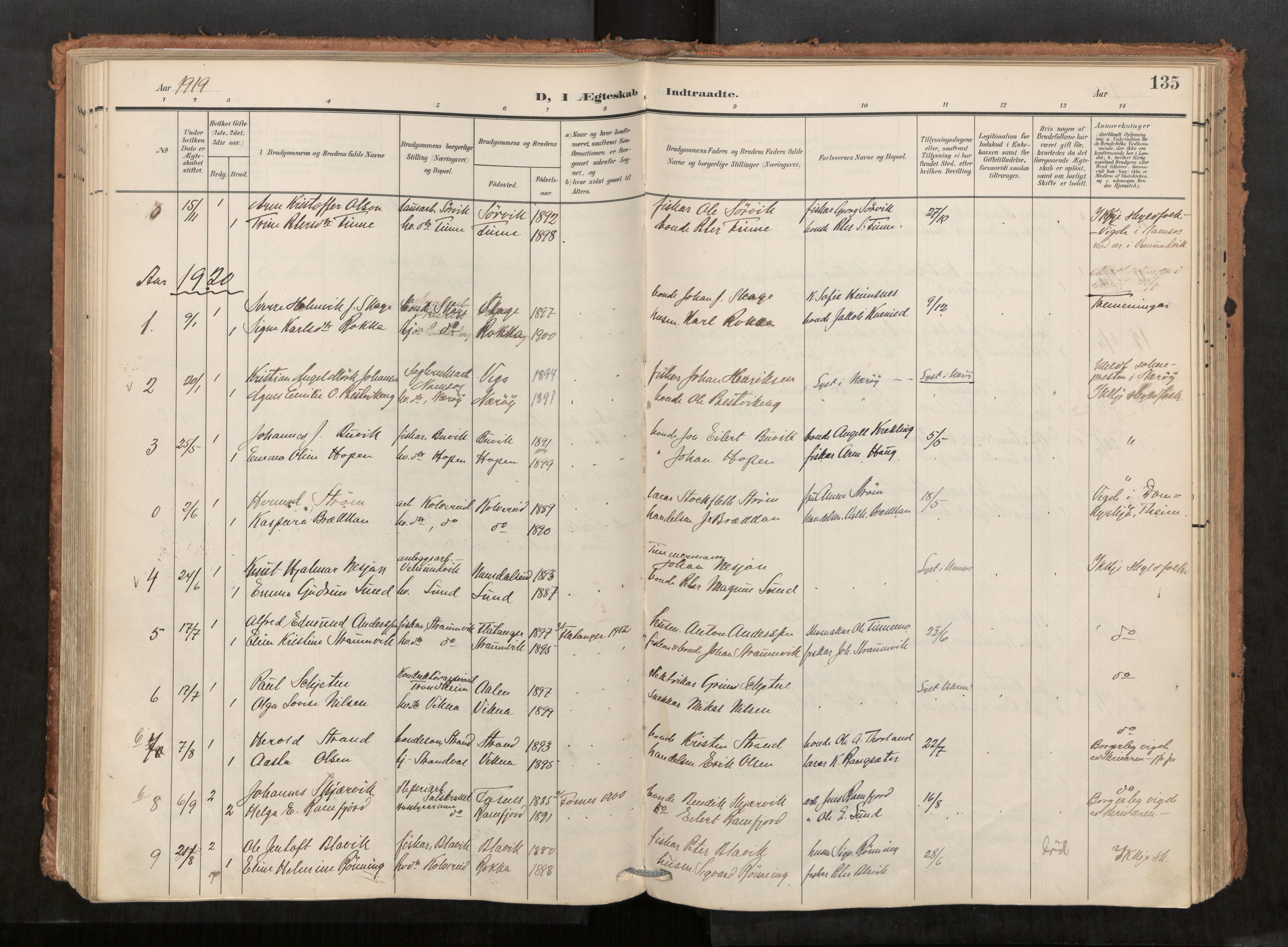 Kolvereid sokneprestkontor, AV/SAT-A-1171/H/Ha/Haa/L0001: Parish register (official) no. 1, 1903-1922, p. 135