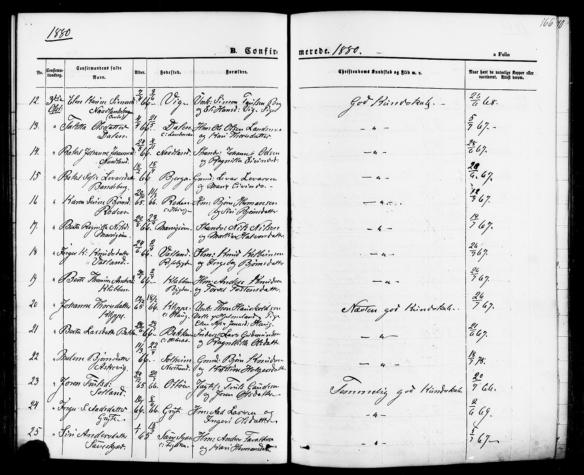 Jelsa sokneprestkontor, AV/SAST-A-101842/01/IV: Parish register (official) no. A 8, 1867-1883, p. 166