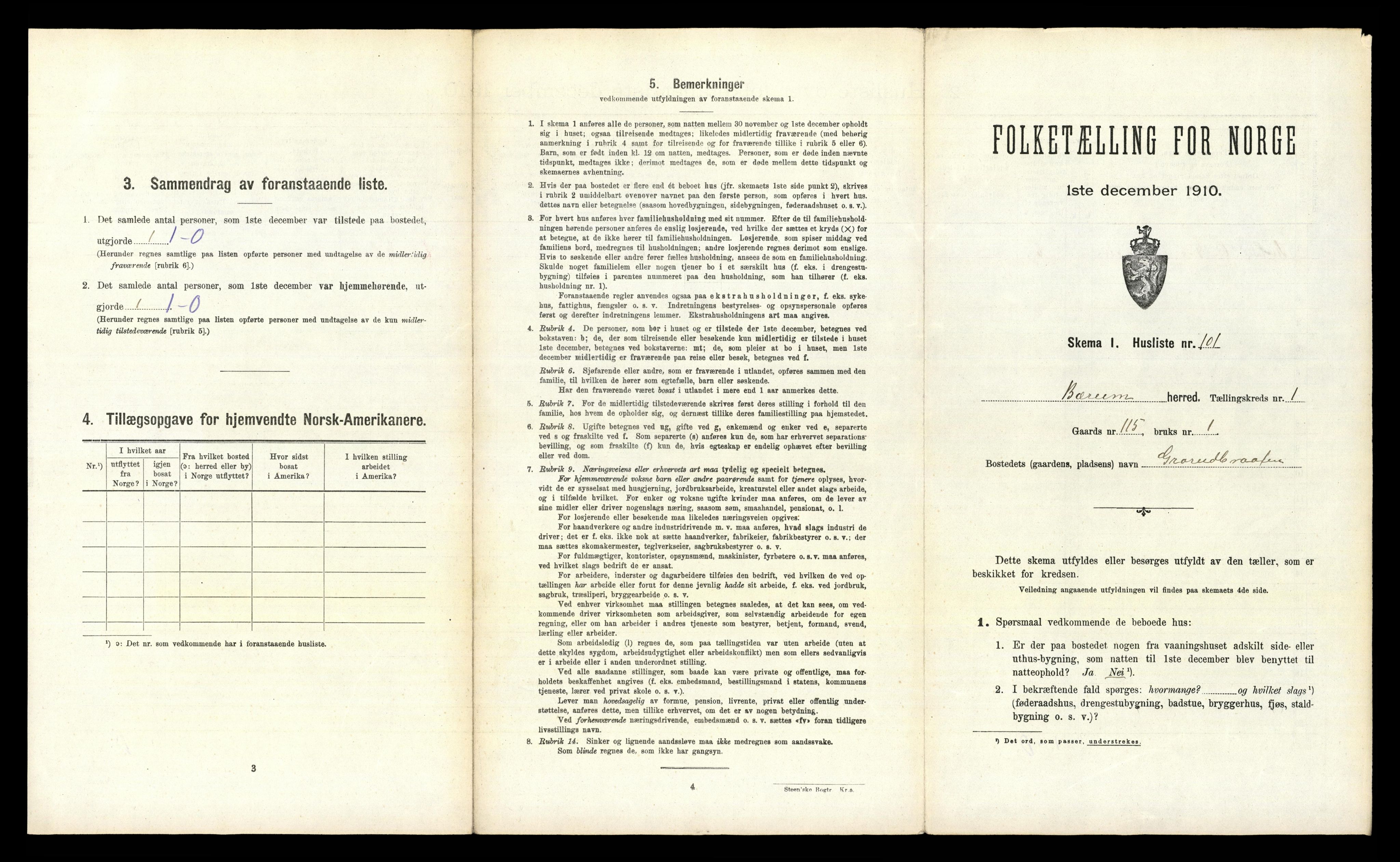 RA, 1910 census for Bærum, 1910, p. 291