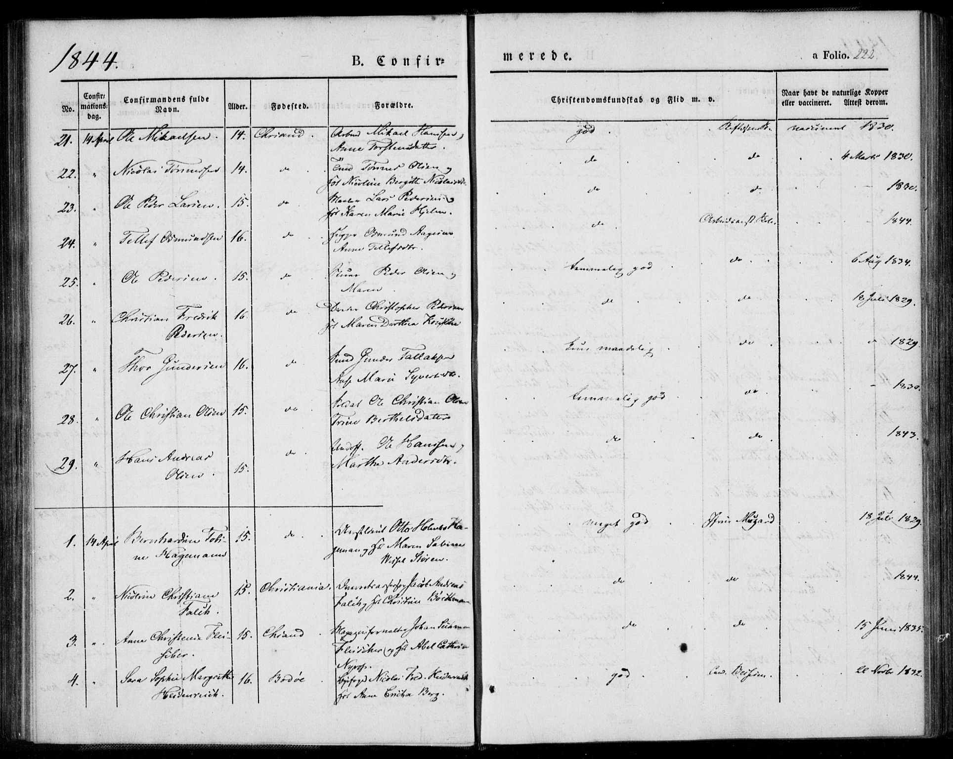 Kristiansand domprosti, AV/SAK-1112-0006/F/Fa/L0013: Parish register (official) no. A 13, 1842-1851, p. 222
