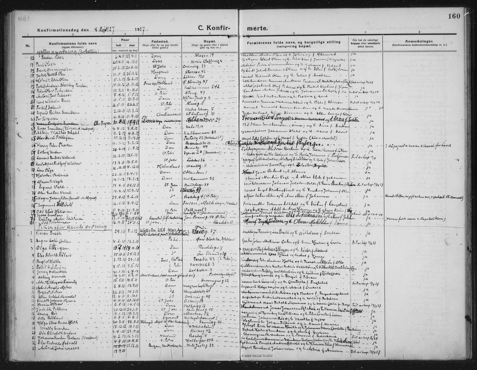 Domkirken sokneprestkontor, AV/SAST-A-101812/002/A/L0019: Parish register (official) no. A 35, 1916-1932, p. 160