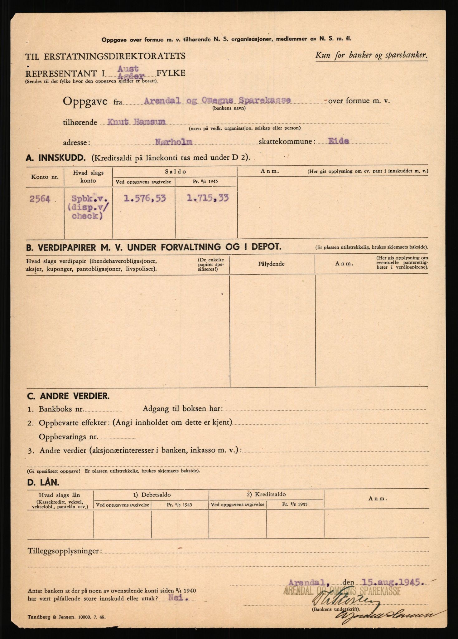 Landssvikarkivet, Arendal politikammer, AV/RA-S-3138-25/D/Dc, 1945-1951, p. 722