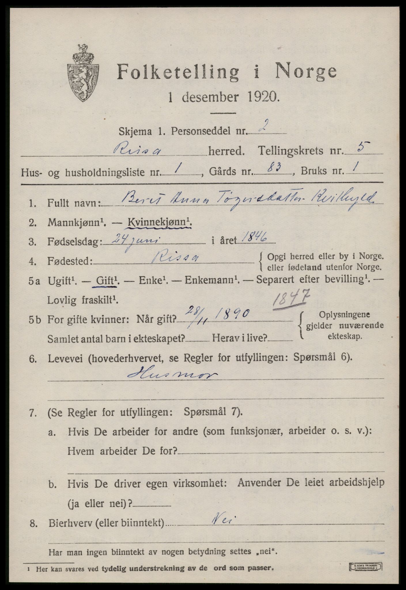 SAT, 1920 census for Rissa, 1920, p. 3729