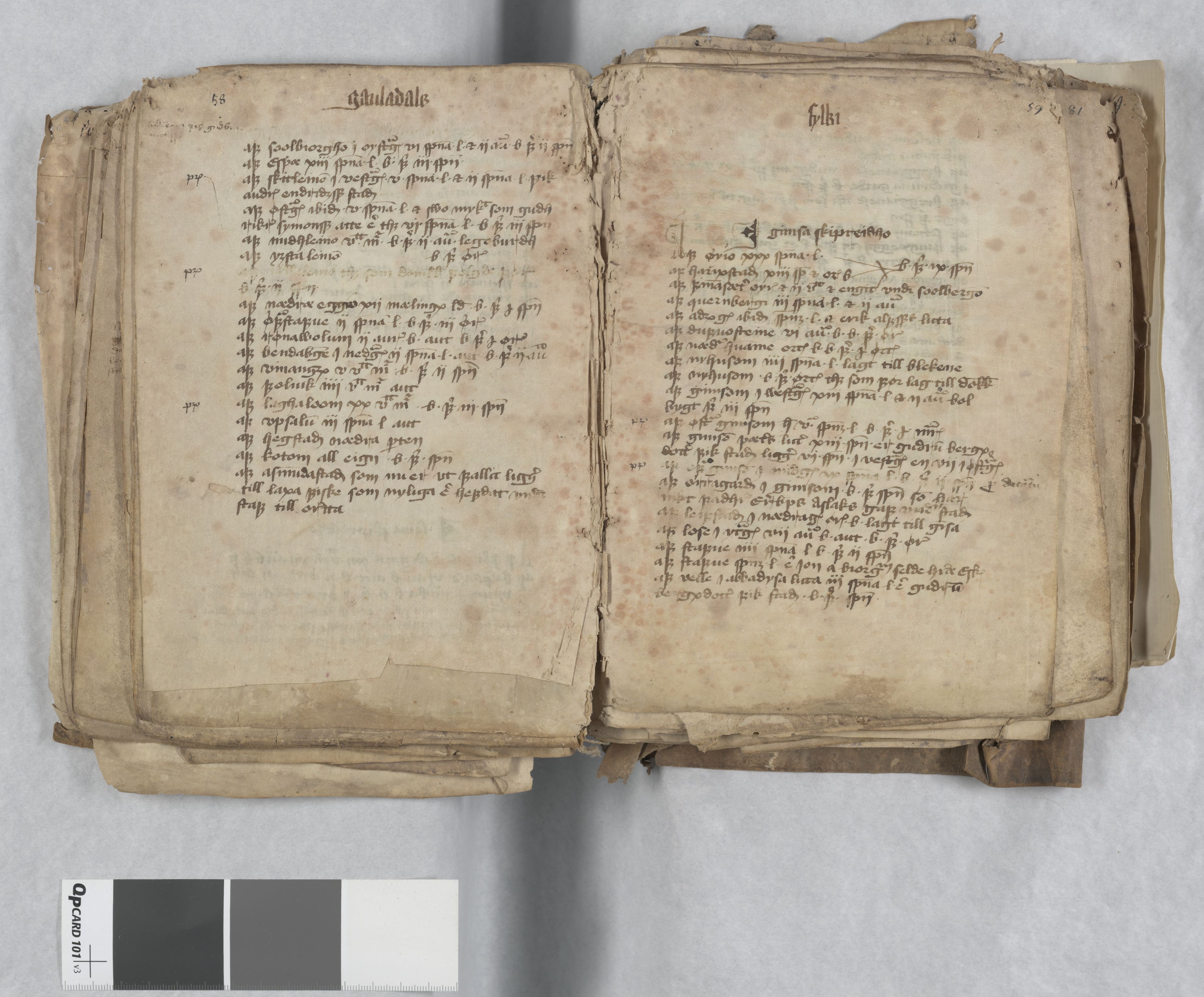 Riksarkivets diplomsamling, AV/RA-EA-5965/F13/F13c/L0001a/0001: NRA dipl. München papir, nr. 4292 Aslak Bolts jordebok. / 4292: Aslak Bolts jordebok, 1430-1439, p. 58-59