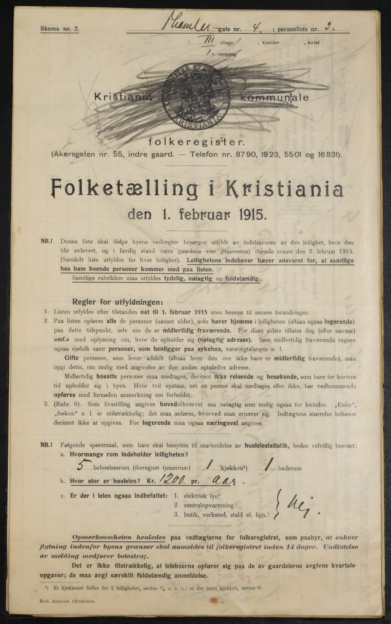 OBA, Municipal Census 1915 for Kristiania, 1915, p. 109512