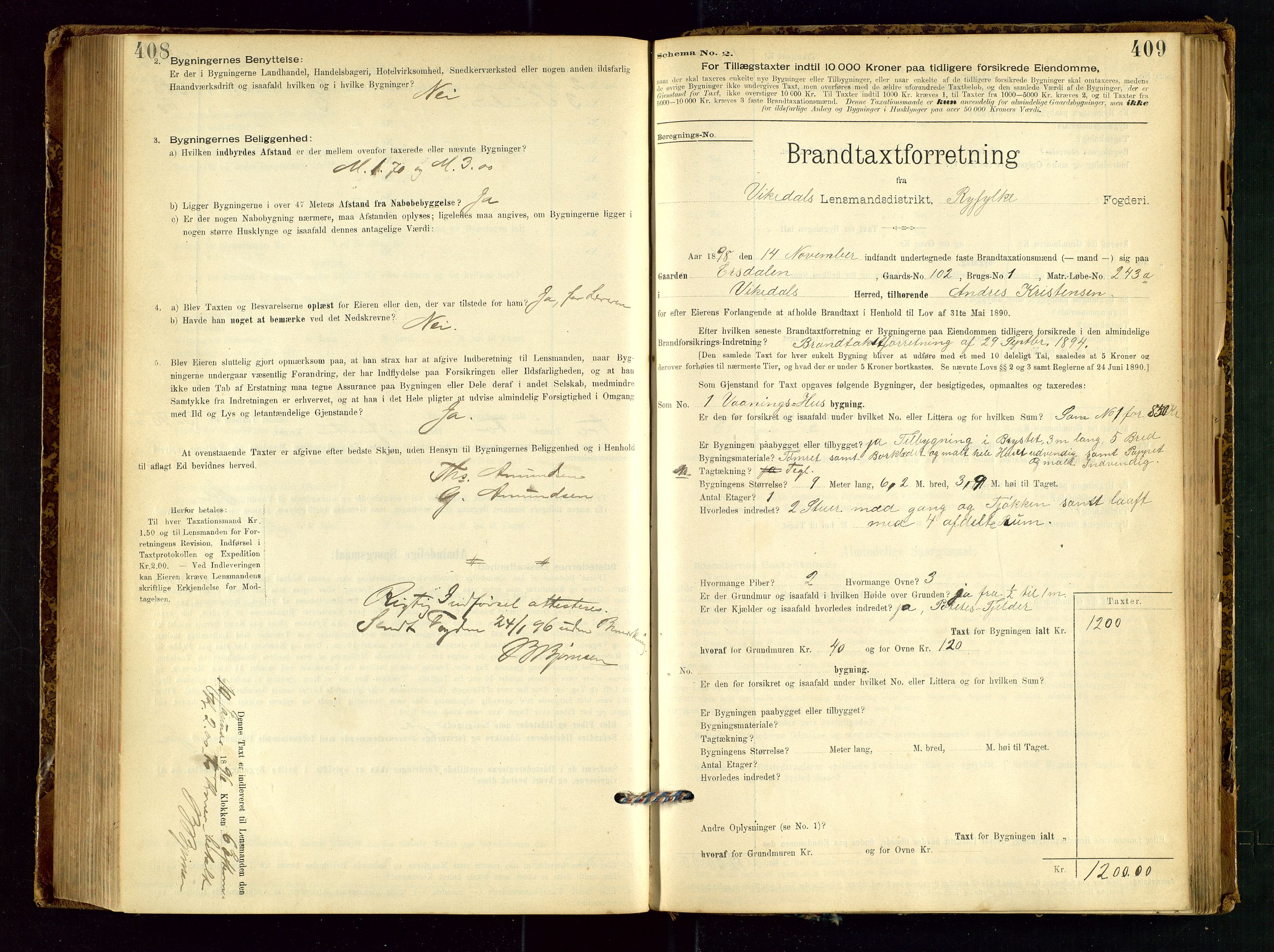 Vikedal lensmannskontor, SAST/A-100179/Gob/L0004: Branntakstprotokoll, 1894-1952, p. 408-409