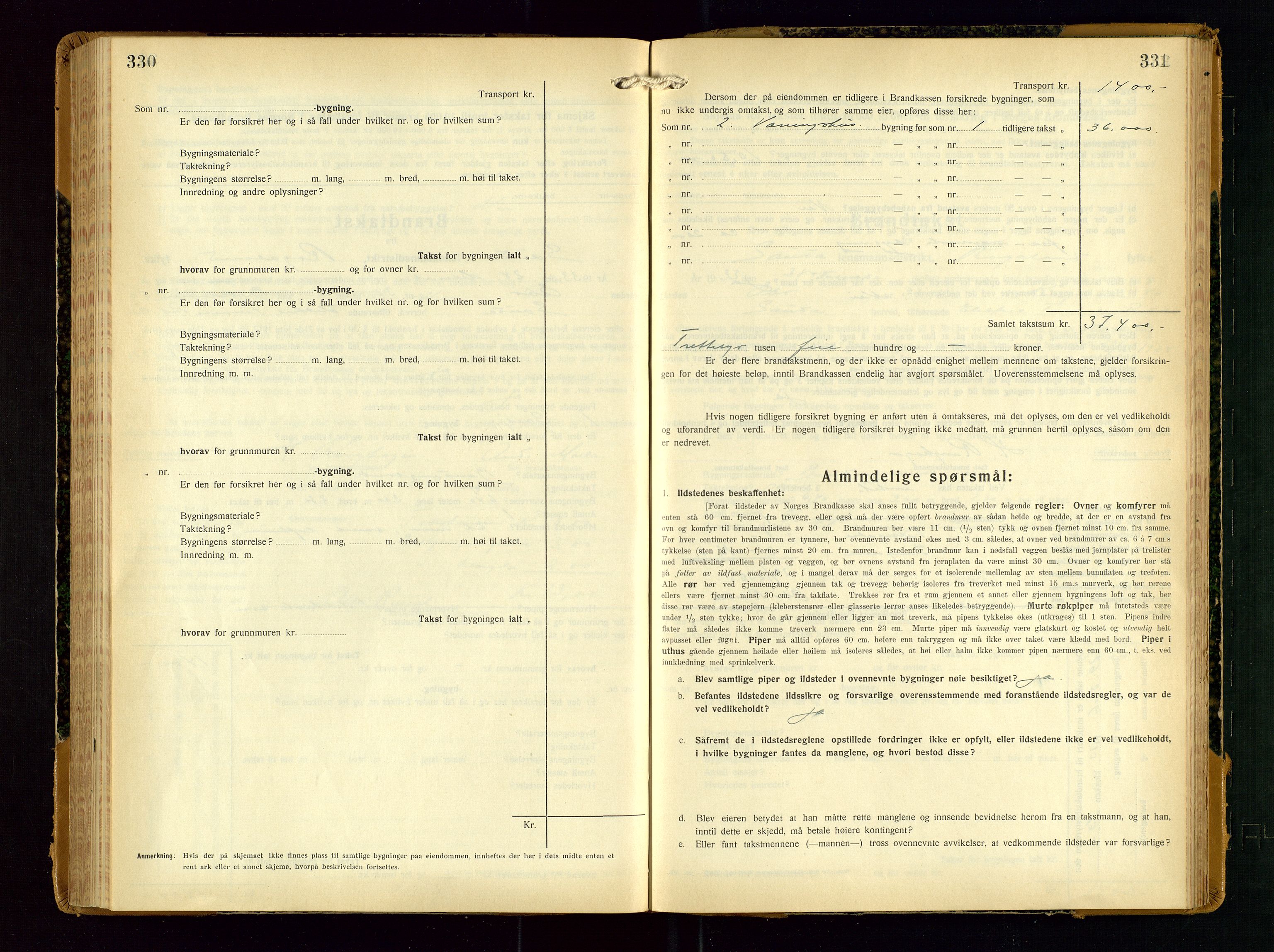 Sauda lensmannskontor, AV/SAST-A-100177/Gob/L0003: Branntakstprotokoll - skjematakst, 1928-1936, p. 330-331