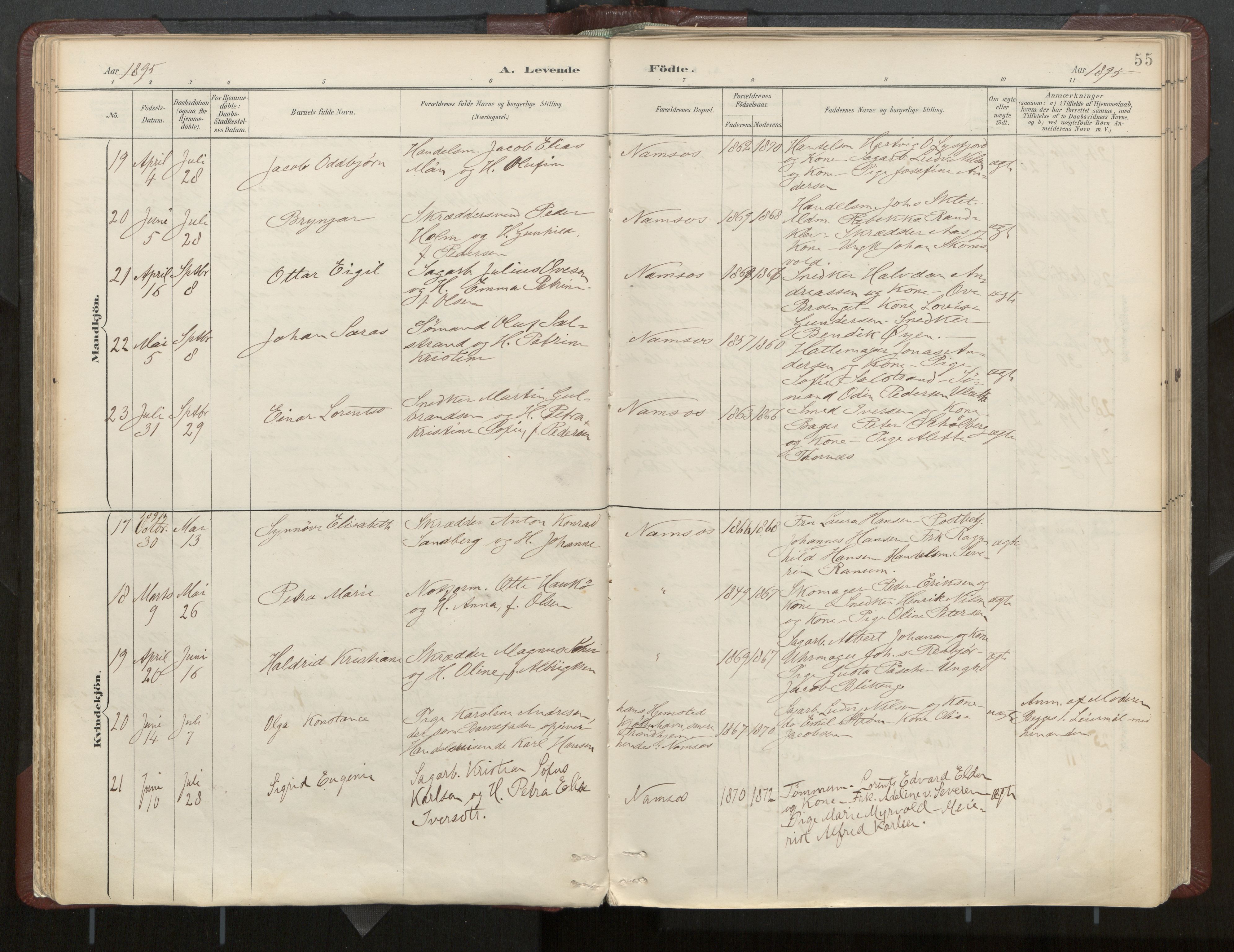 Ministerialprotokoller, klokkerbøker og fødselsregistre - Nord-Trøndelag, AV/SAT-A-1458/768/L0574: Parish register (official) no. 768A08, 1887-1927, p. 55