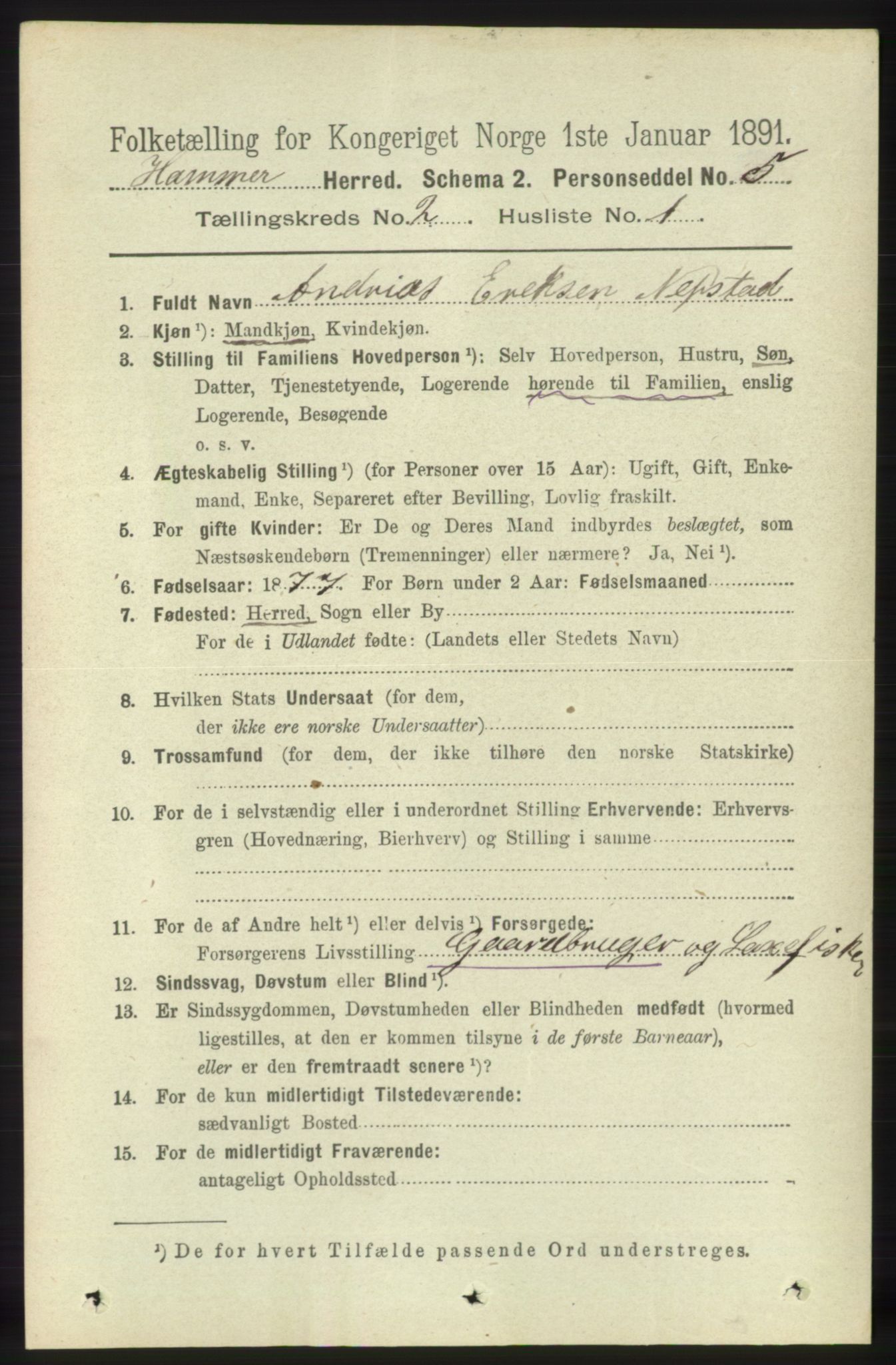 RA, 1891 census for 1254 Hamre, 1891, p. 229