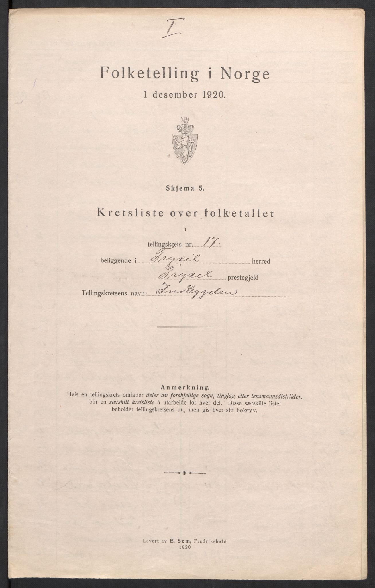 SAH, 1920 census for Trysil, 1920, p. 54