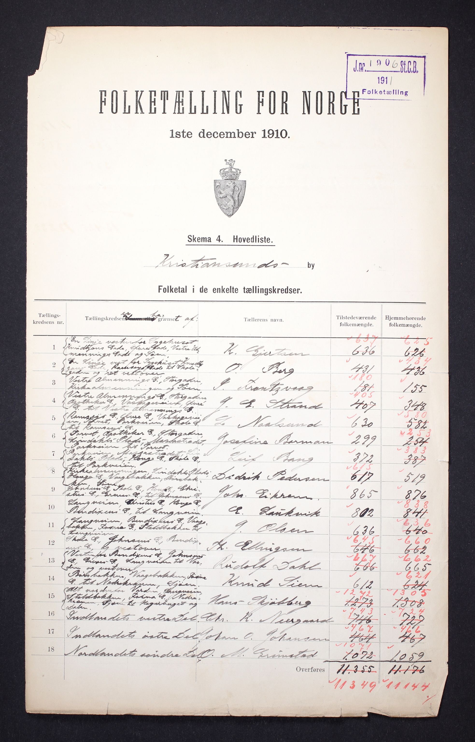 RA, 1910 census for Kristiansund, 1910, p. 2