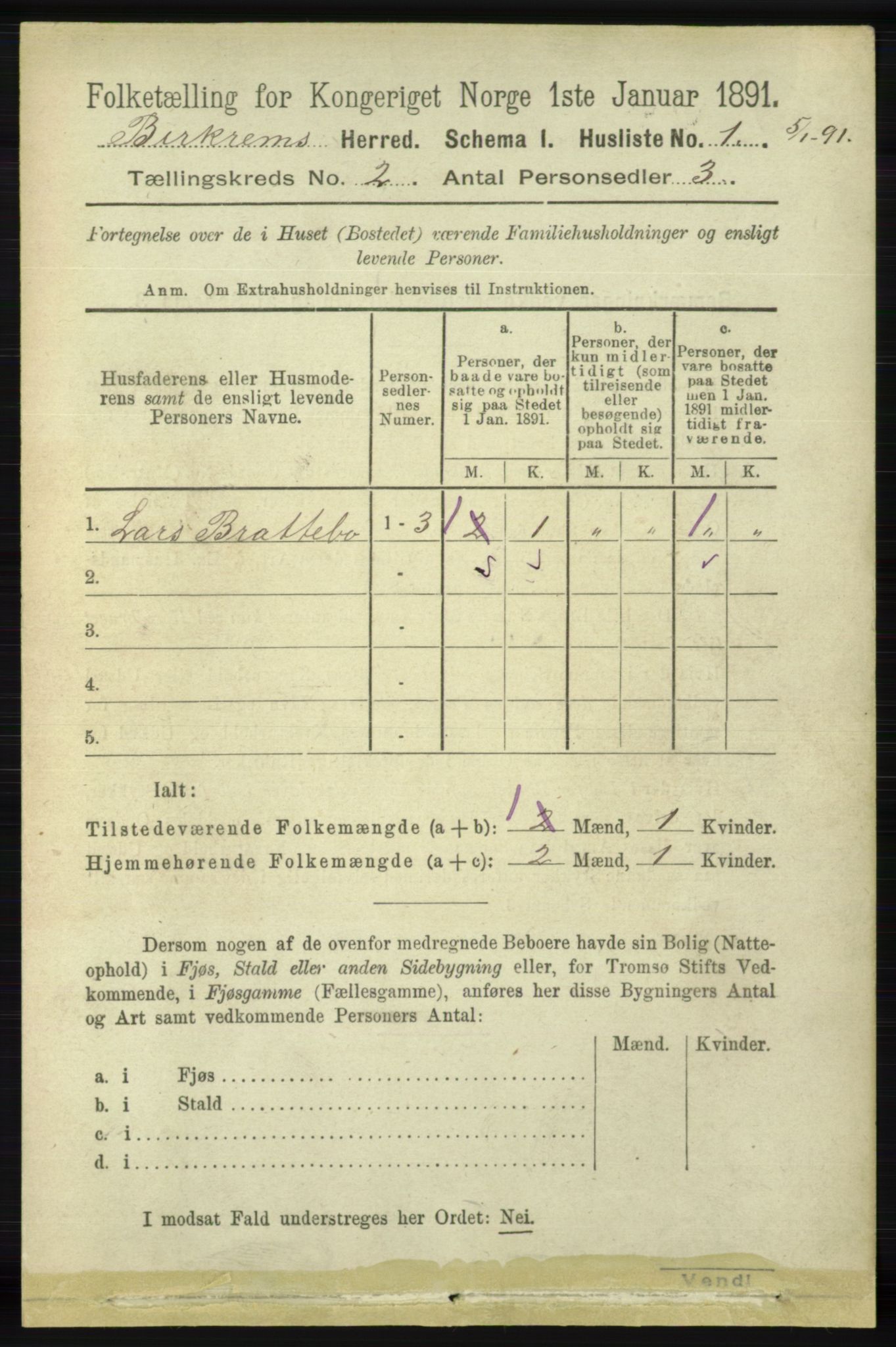 RA, 1891 census for 1114 Bjerkreim, 1891, p. 521