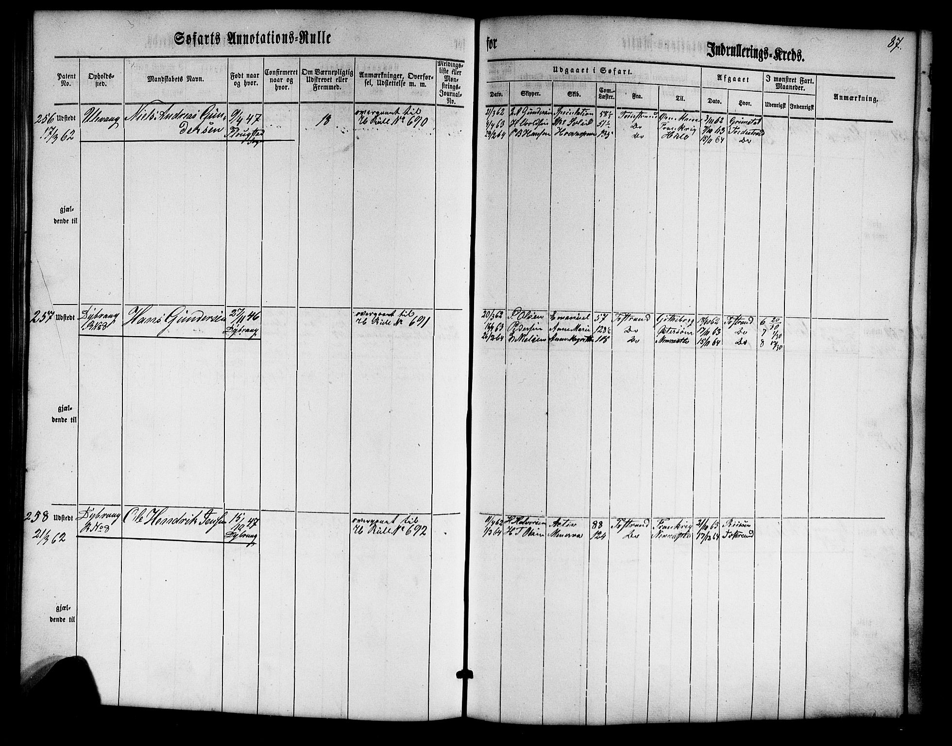 Tvedestrand mønstringskrets, AV/SAK-2031-0011/F/Fa/L0002: Annotasjonsrulle nr 1-435 med register, U-24, 1860-1865, p. 104