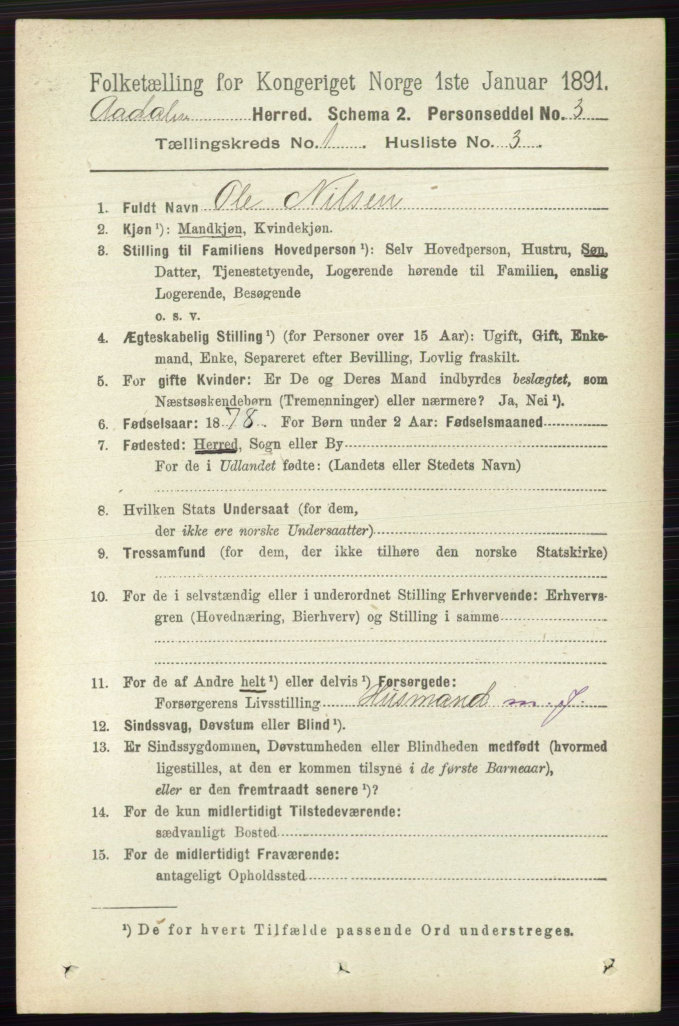 RA, 1891 census for 0614 Ådal, 1891, p. 82