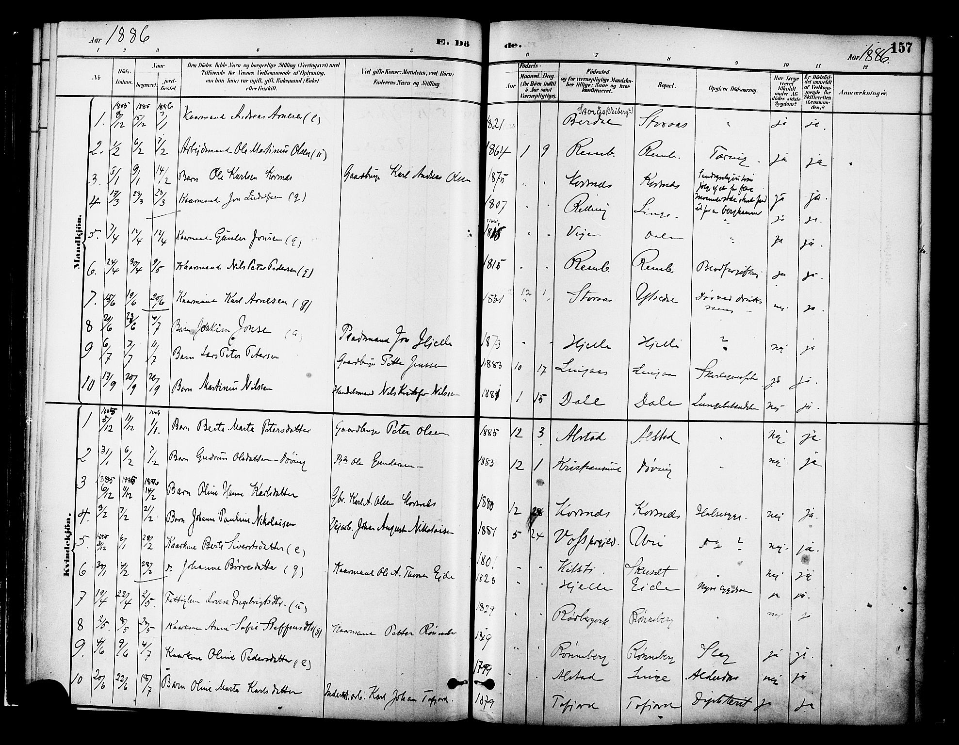 Ministerialprotokoller, klokkerbøker og fødselsregistre - Møre og Romsdal, SAT/A-1454/519/L0255: Parish register (official) no. 519A14, 1884-1908, p. 157