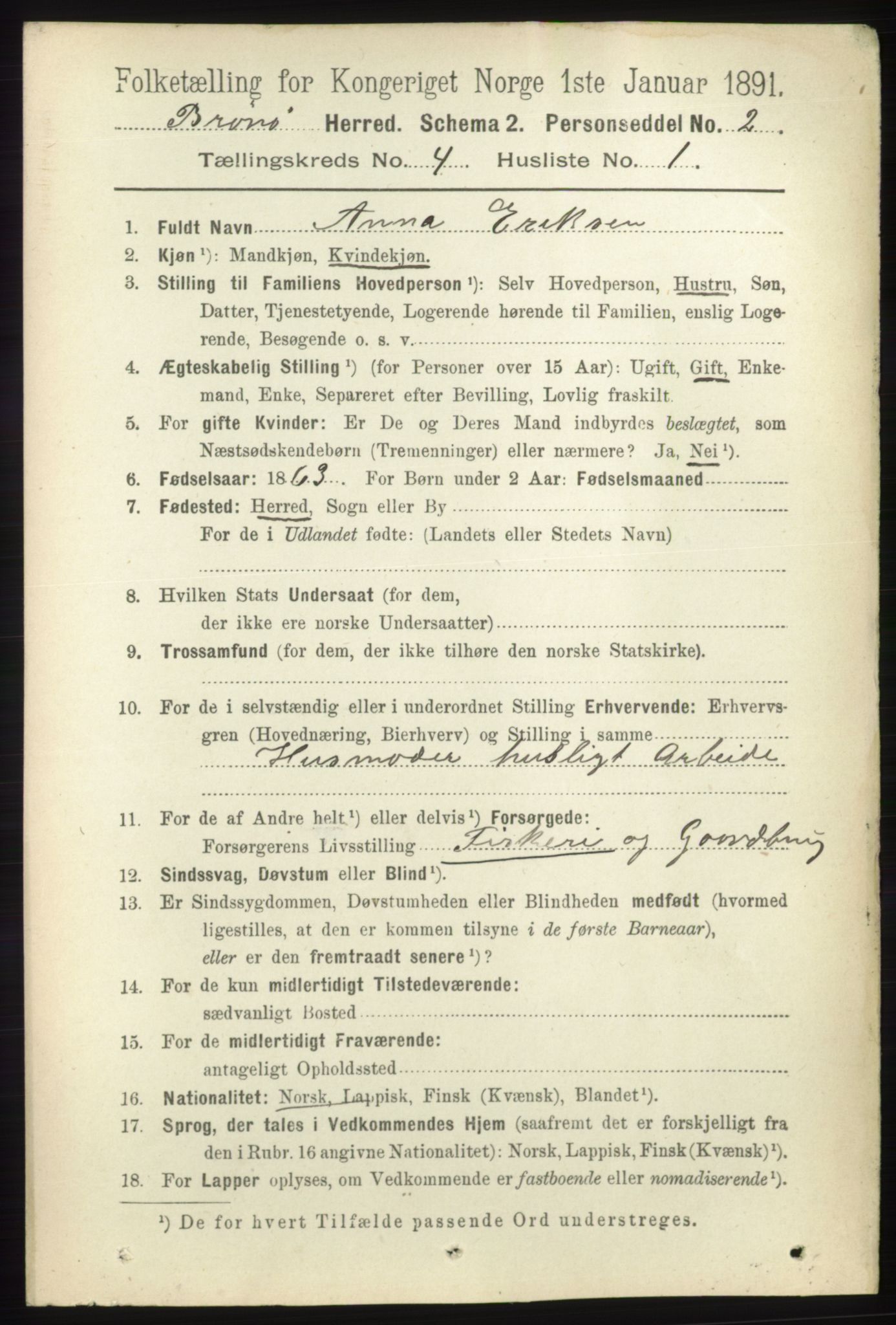 RA, 1891 census for 1814 Brønnøy, 1891, p. 2013