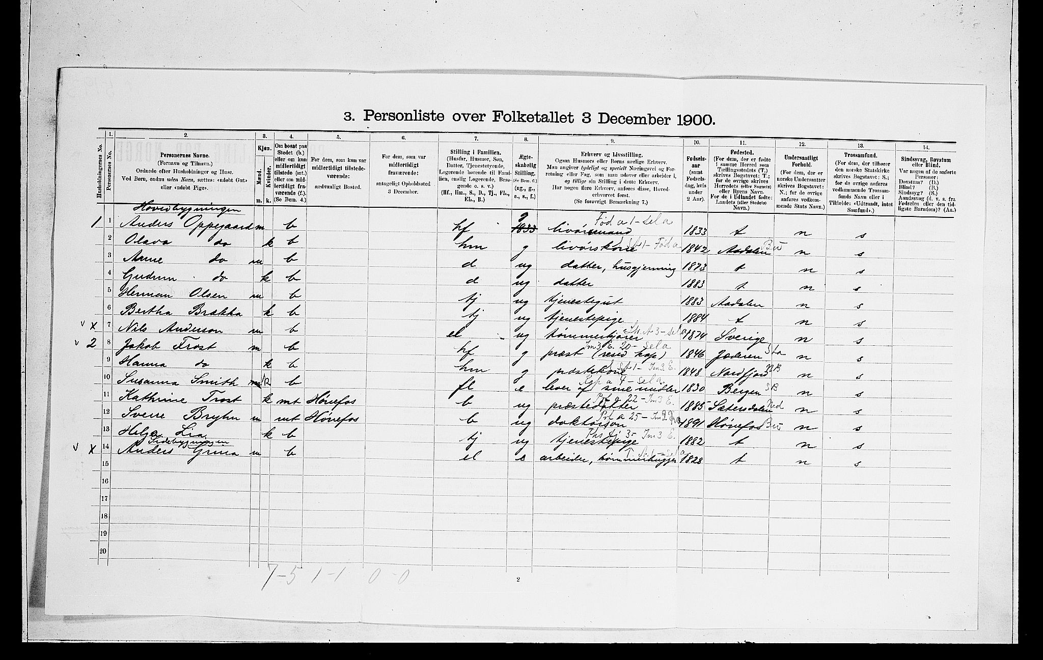 RA, 1900 census for Norderhov, 1900, p. 2619