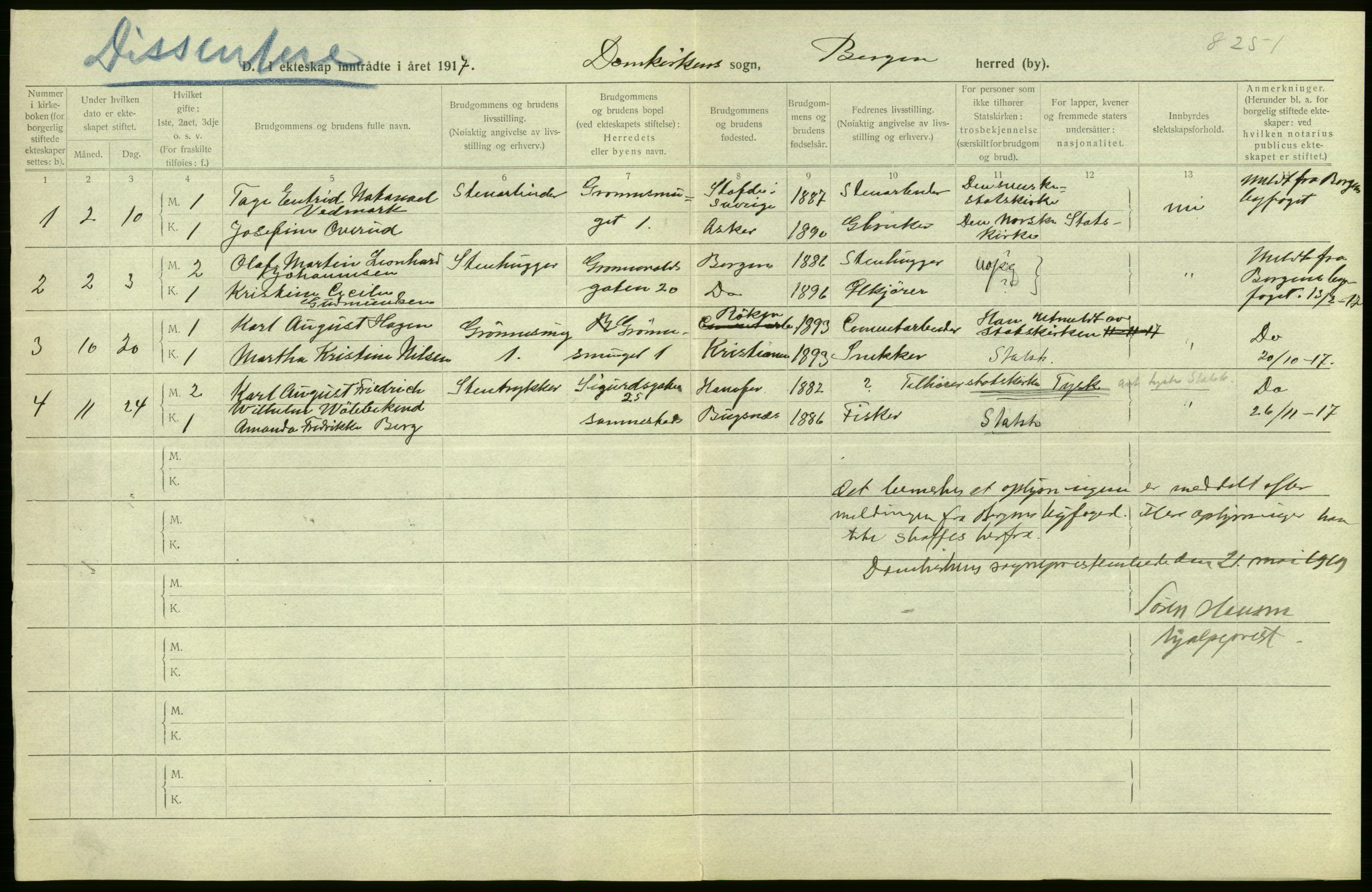 Statistisk sentralbyrå, Sosiodemografiske emner, Befolkning, RA/S-2228/D/Df/Dfb/Dfbg/L0038: Bergen: Gifte, døde, dødfødte., 1917, p. 38