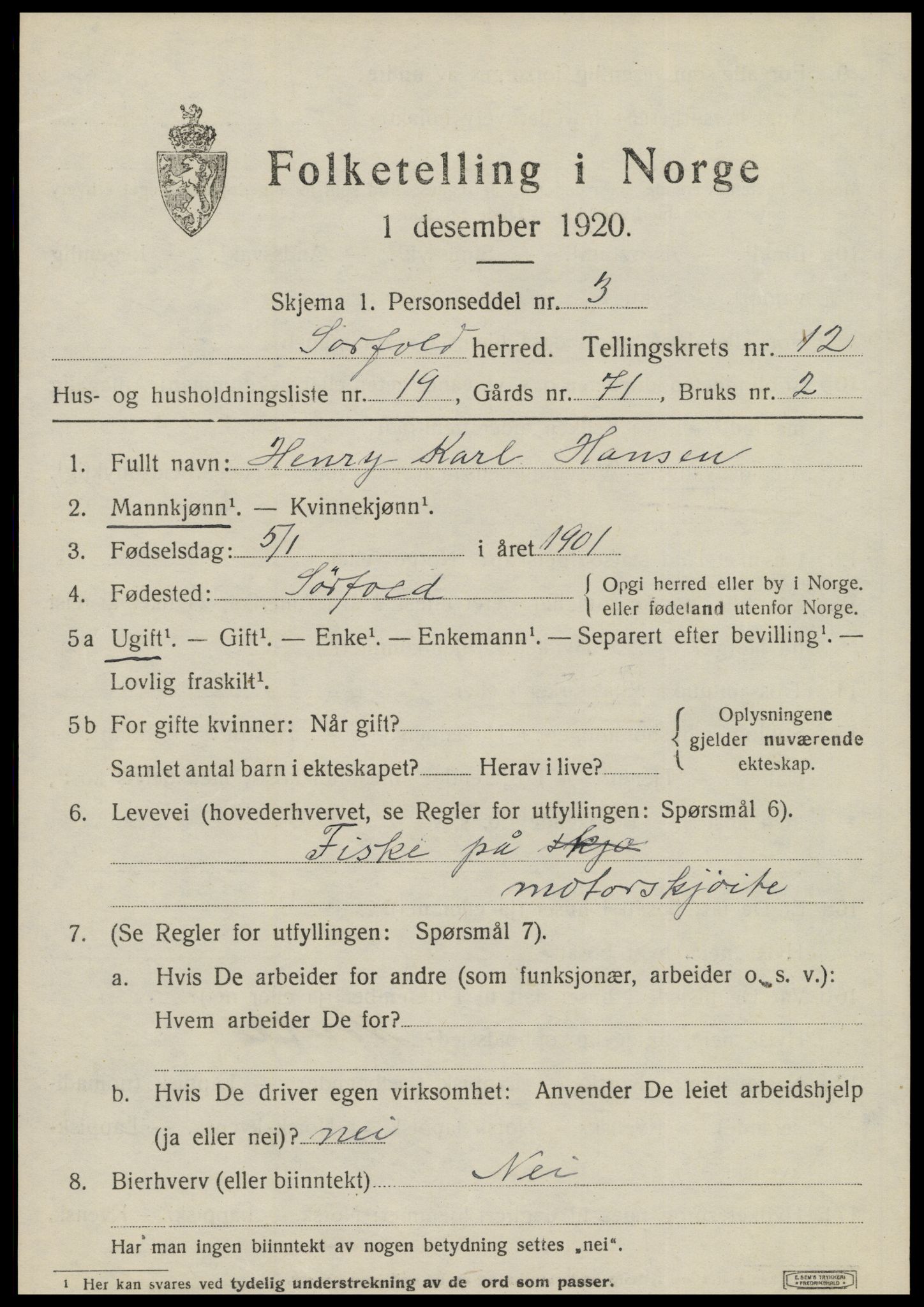 SAT, 1920 census for Sørfold, 1920, p. 6421