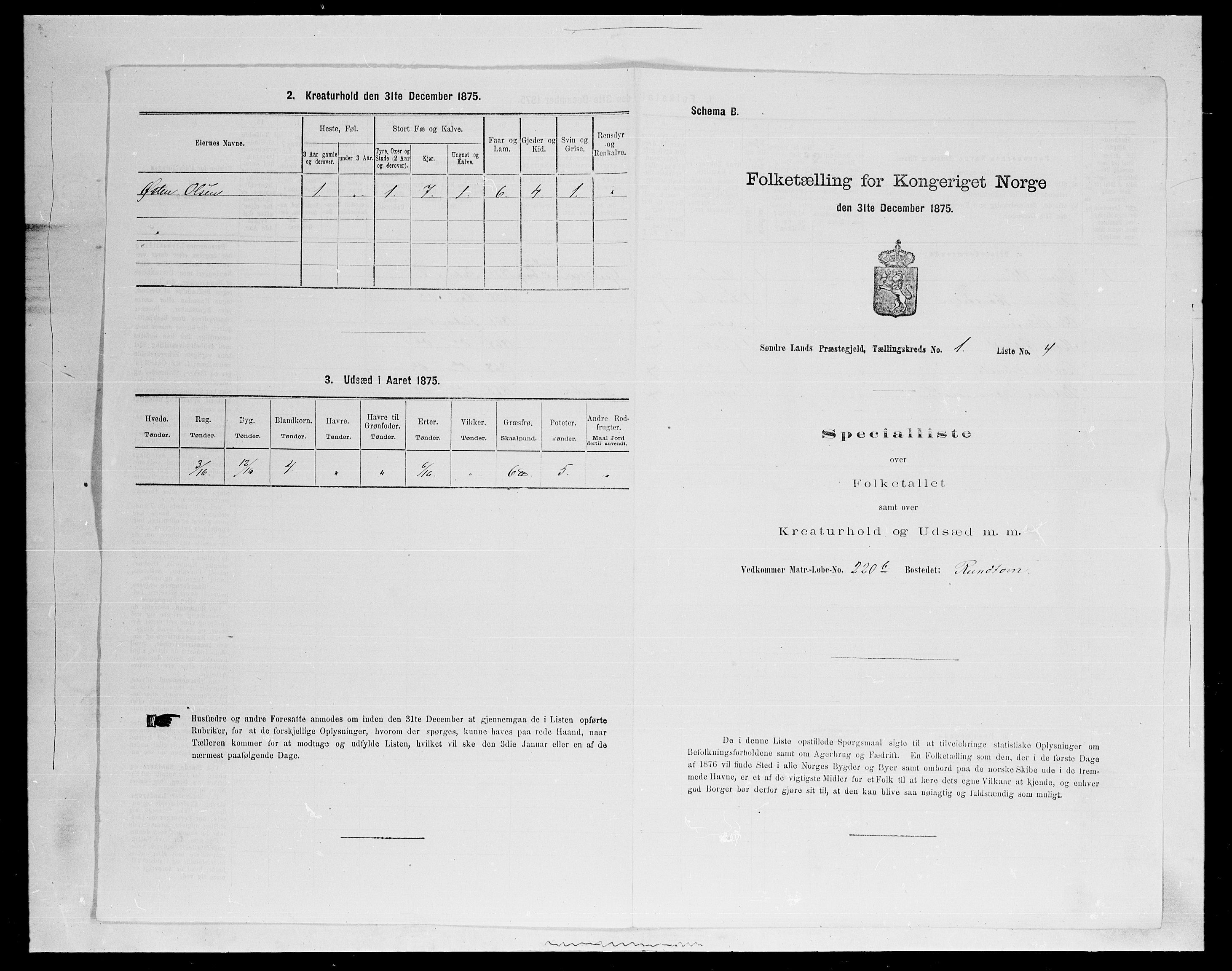 SAH, 1875 census for 0536P Søndre Land, 1875, p. 92