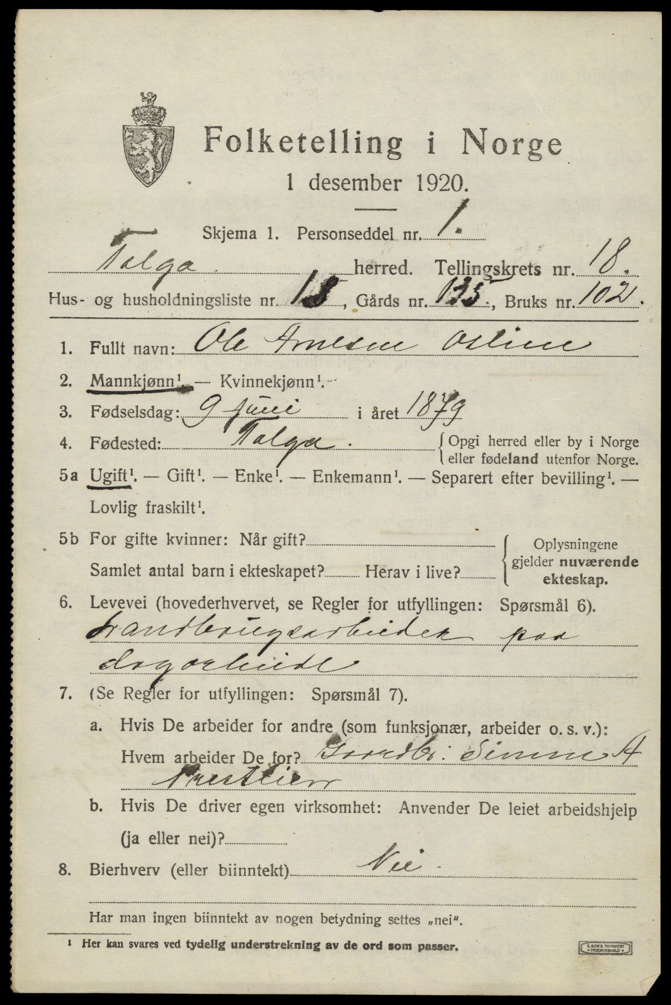 SAH, 1920 census for Tolga, 1920, p. 8455